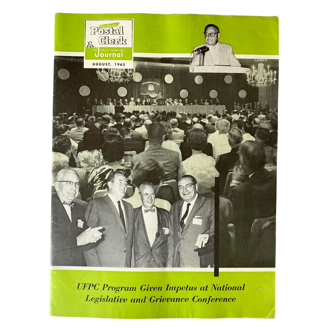 VTG The Union Postal Clerk Journal August 1965 cover featuring the theme 'UFPC Program Given Impetus' at the National Legislative and Grievance Conference.