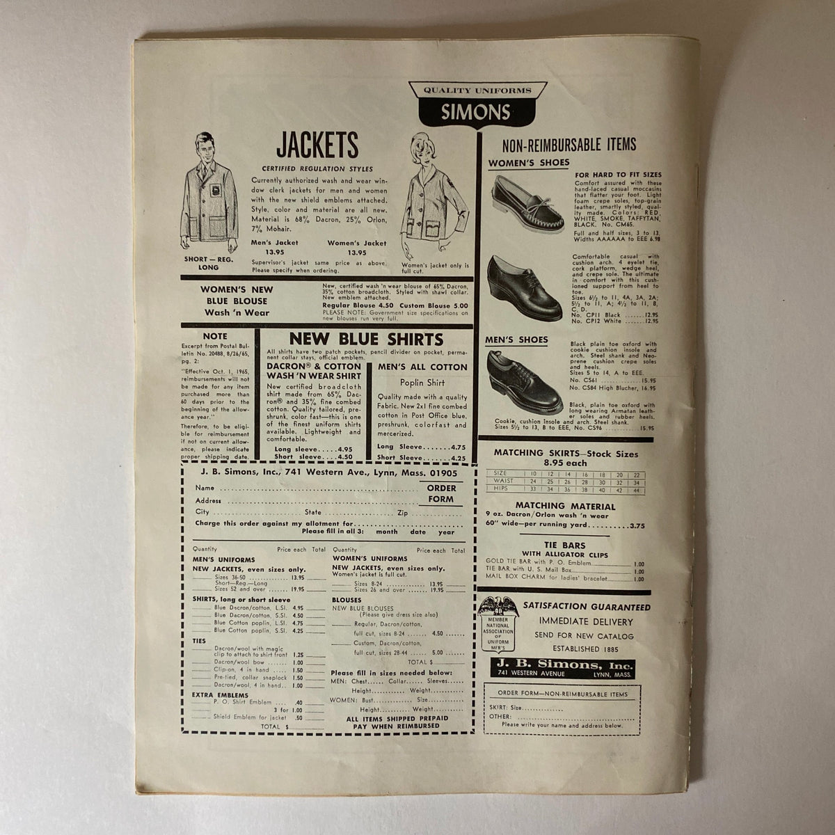 Back cover of the VTG The Union Postal Clerk Journal March 1967 displaying advertisements for jackets and shoes.