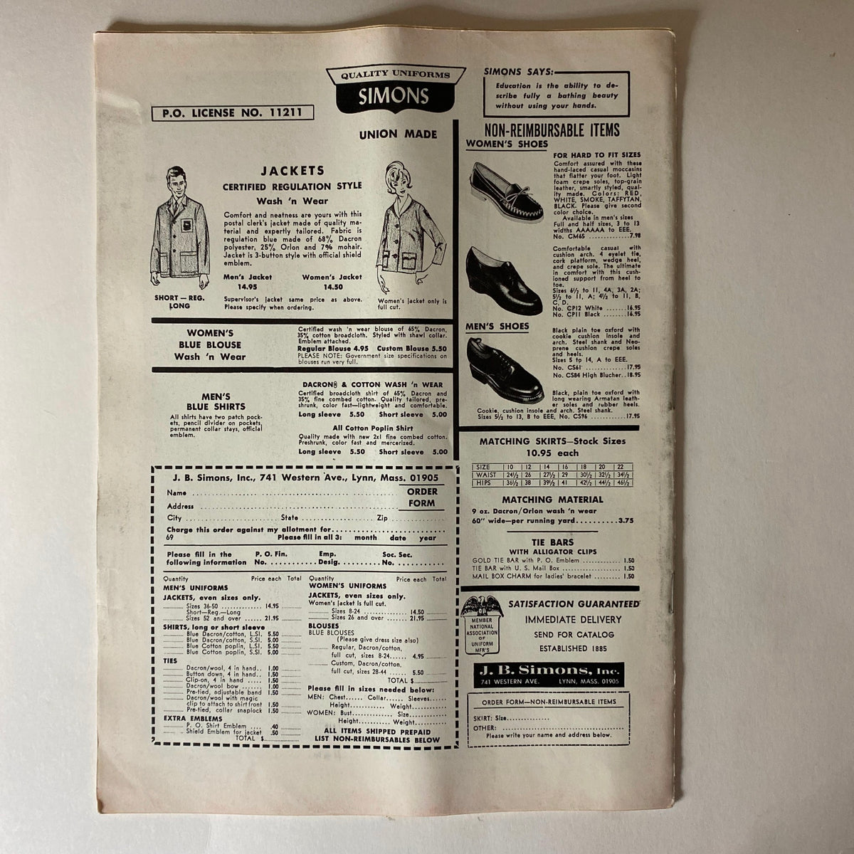 Advertisement page from VTG The Union Postal Clerk Journal, June 1969, featuring uniforms and clothing for postal workers.