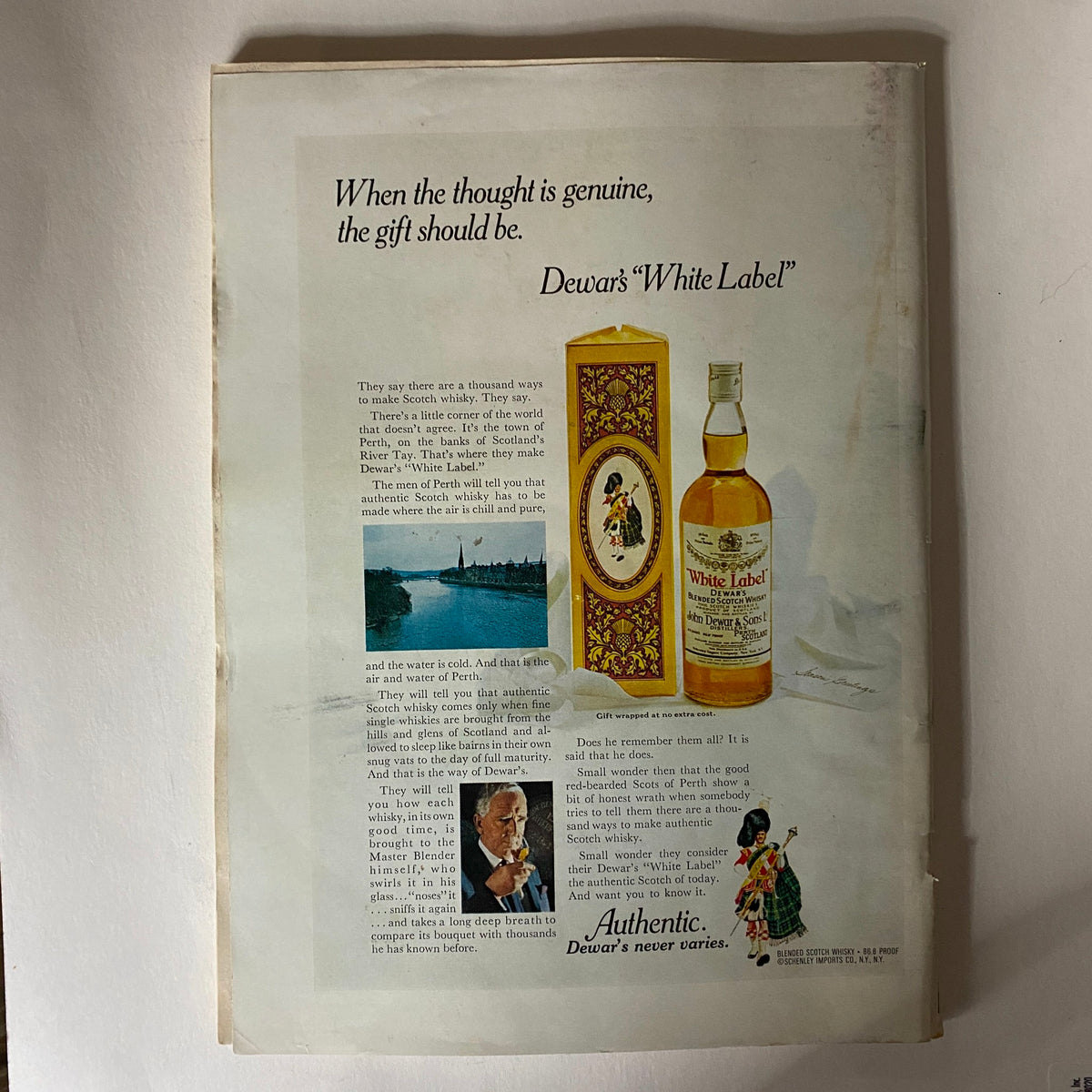Back cover advertisement from The New Yorker Full Magazine November 13, 1971 for Dewar's White Label Scotch whisky, highlighting its authenticity and production process.