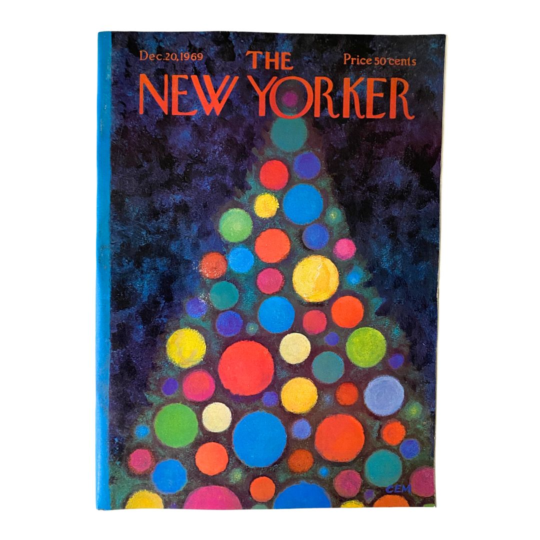 The New Yorker Full Magazine December 20 1969 featuring a colorful cover by Charles E. Martin, showcasing a vibrant abstract Christmas tree design made of multiple colorful circles.