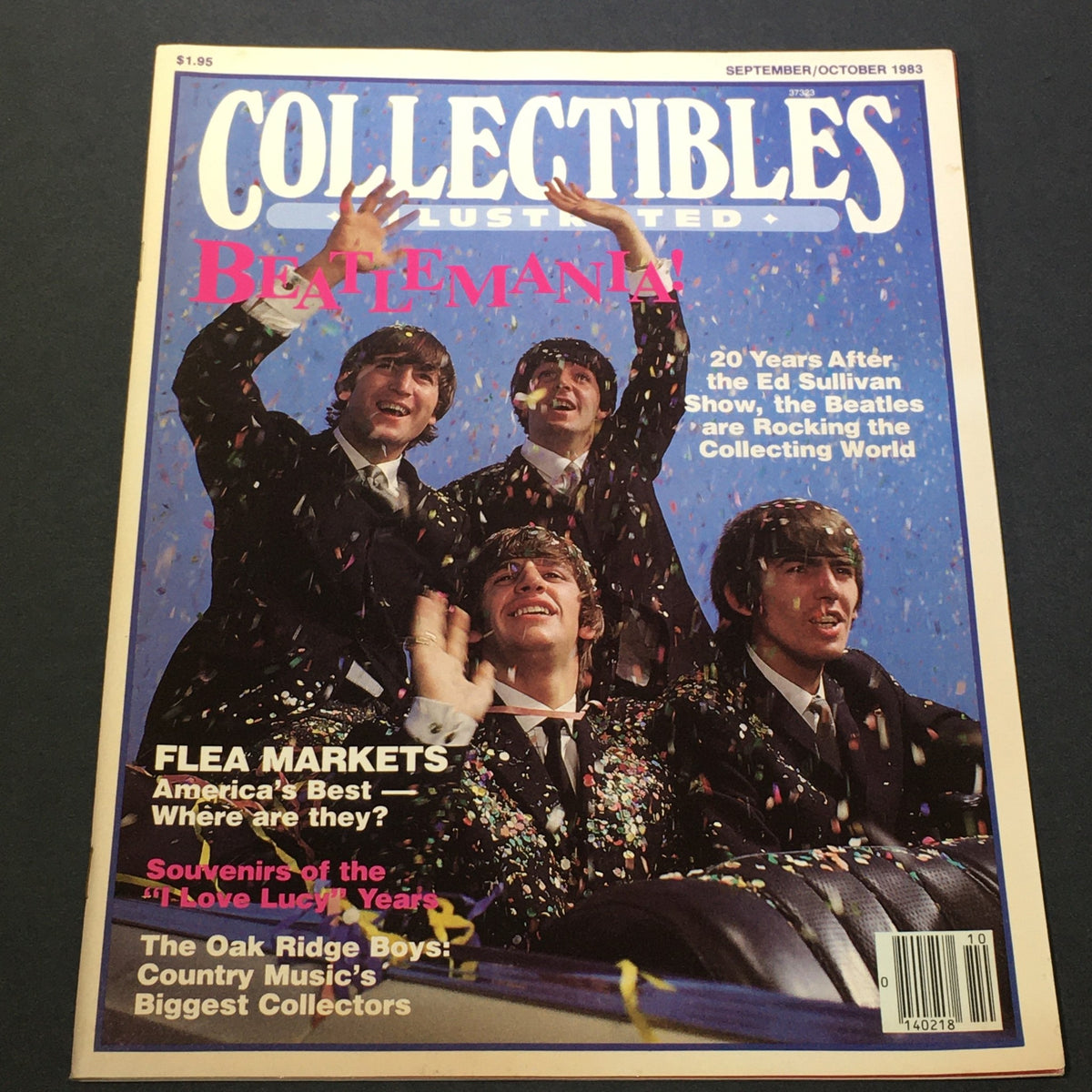 Vintage magazine cover titled 'VTG Collectibles Illustrated Magazine September October 1983 - The Beatles Mania' featuring The Beatles celebrating with confetti, highlighting the cultural impact of the band.