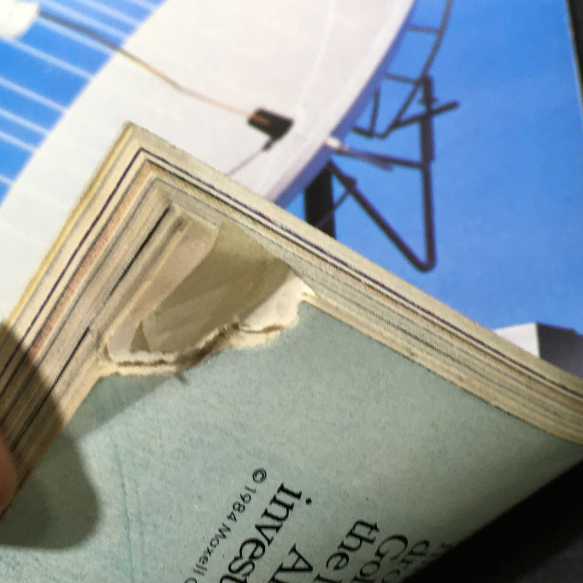 Inner page detail of VTG Video Review Magazine August 1985 showing the magazine's edge with visible wear, highlighting its vintage condition.