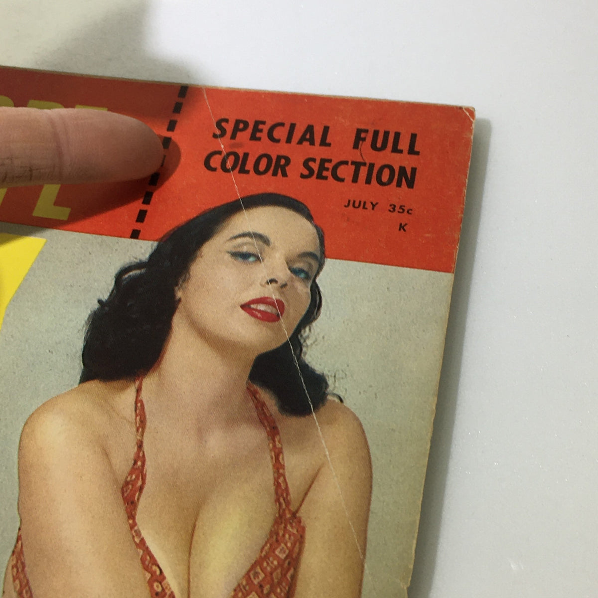 Close-up of the VTG Picture Scope Magazine Vol. 6 #5 July 1958 cover, featuring a woman in a swimsuit and promotional text about a special color section.