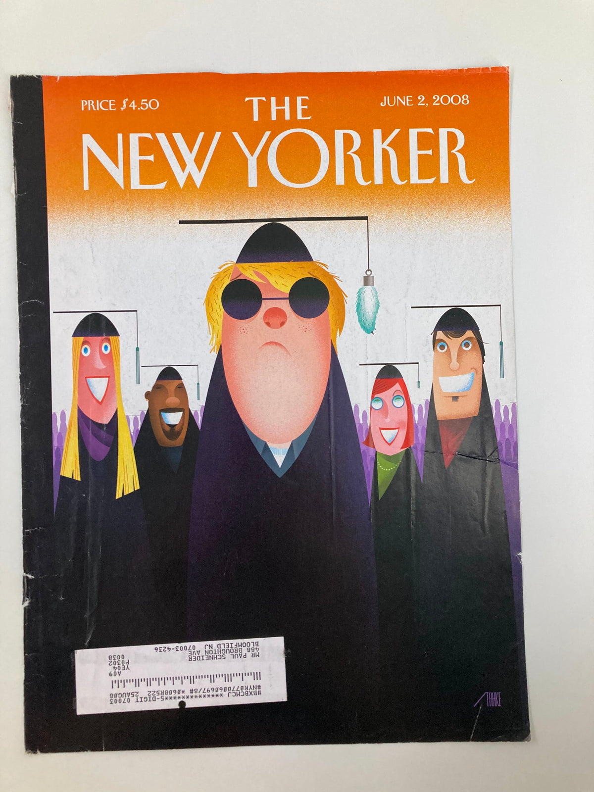 The New Yorker cover dated June 2, 2008 titled 'Foot in the Door' by Bob Staake, featuring a whimsical illustration with characters representing various perspectives.