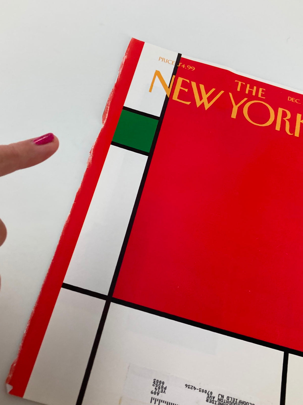 Close-up view of The New Yorker December 22 & 29, 2008 Christmas Box cover highlighting its bright colors and details, capturing Bob Staake's unique Christmas illustration.