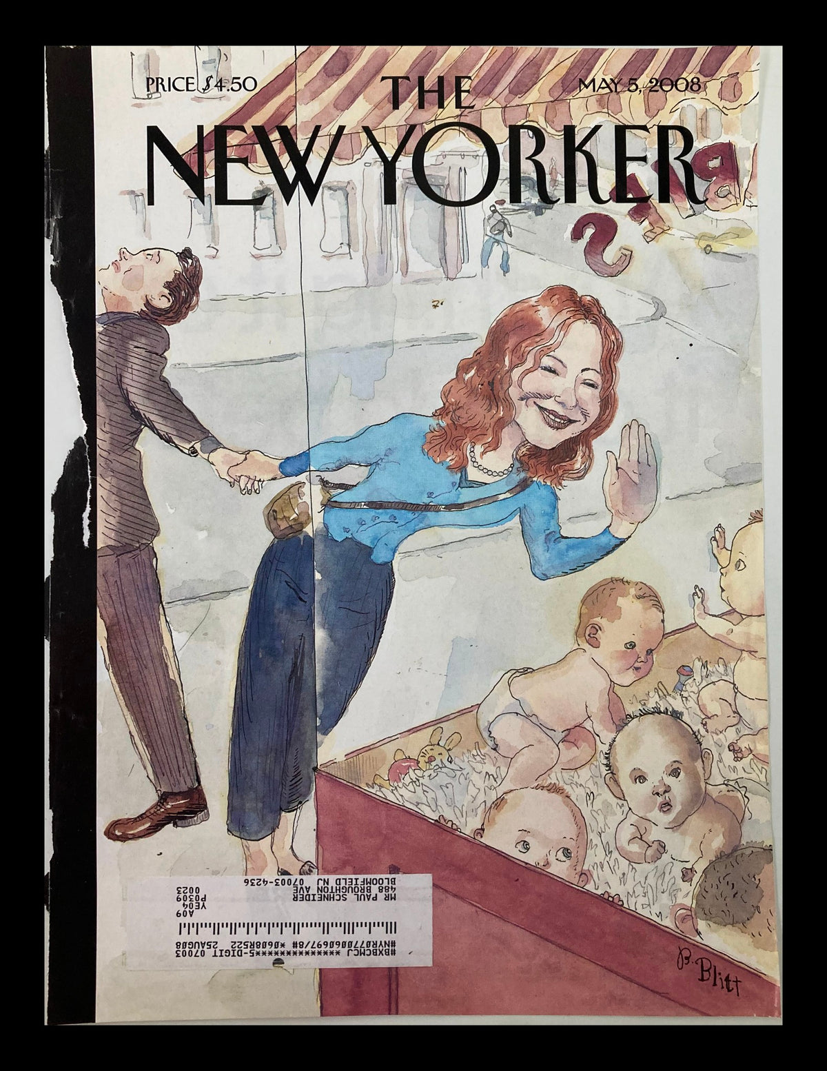 Cover of The New Yorker May 5 2008 Mother's Day Special by Barry Blitt, featuring a whimsical illustration of a woman joyfully interacting with children.