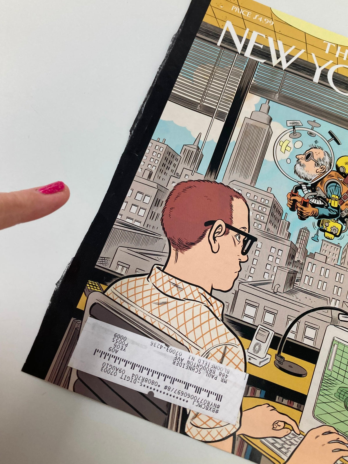 Detail of The New Yorker cover from May 11, 2009, highlighting the illustration 'Leading the Way' by Dan Clowes, with emphasis on the character and urban background.