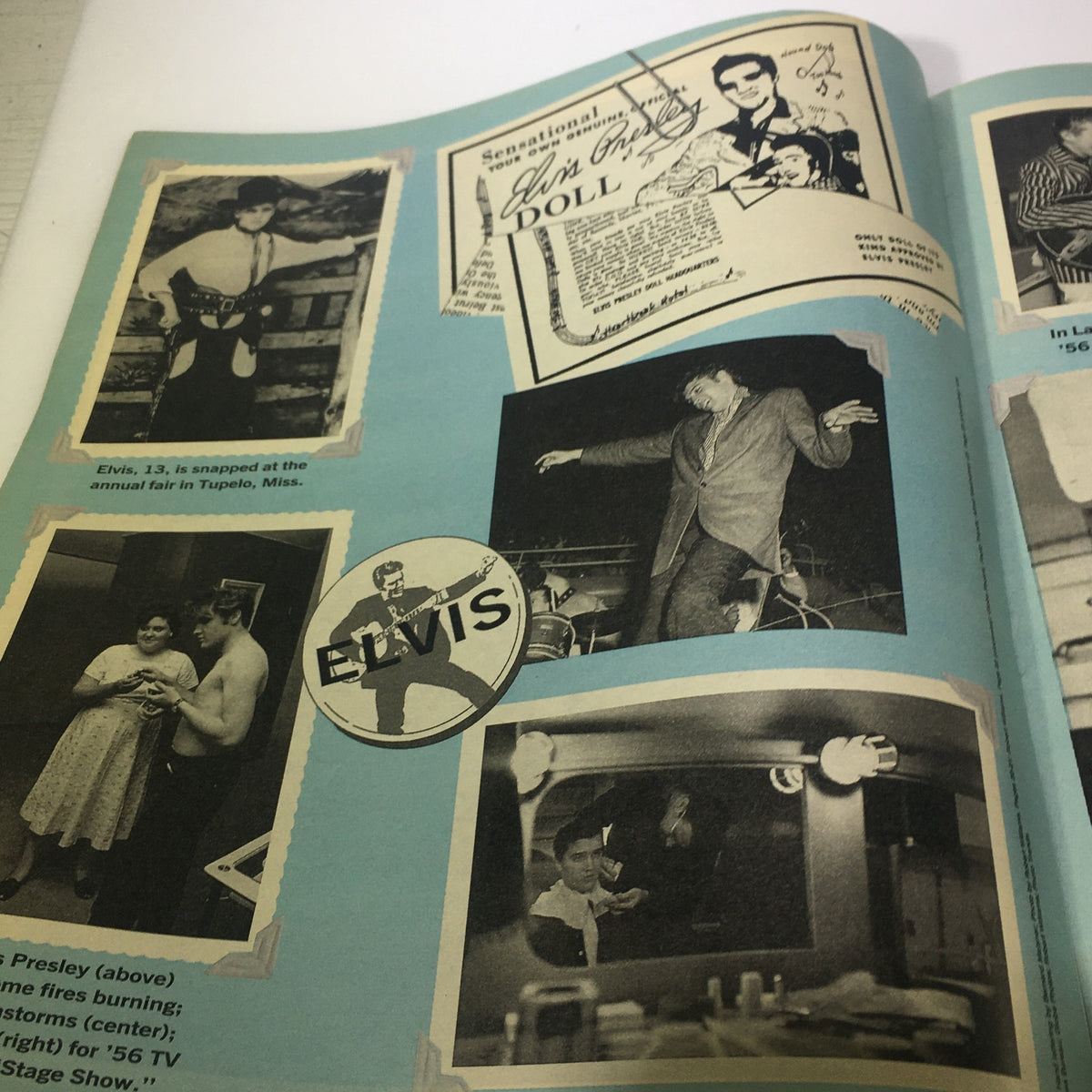 Another inside page from the Daily News Magazine, August 9, 1987, displaying images of Elvis Presley as a young performer, accompanied by memorabilia and promotional material.