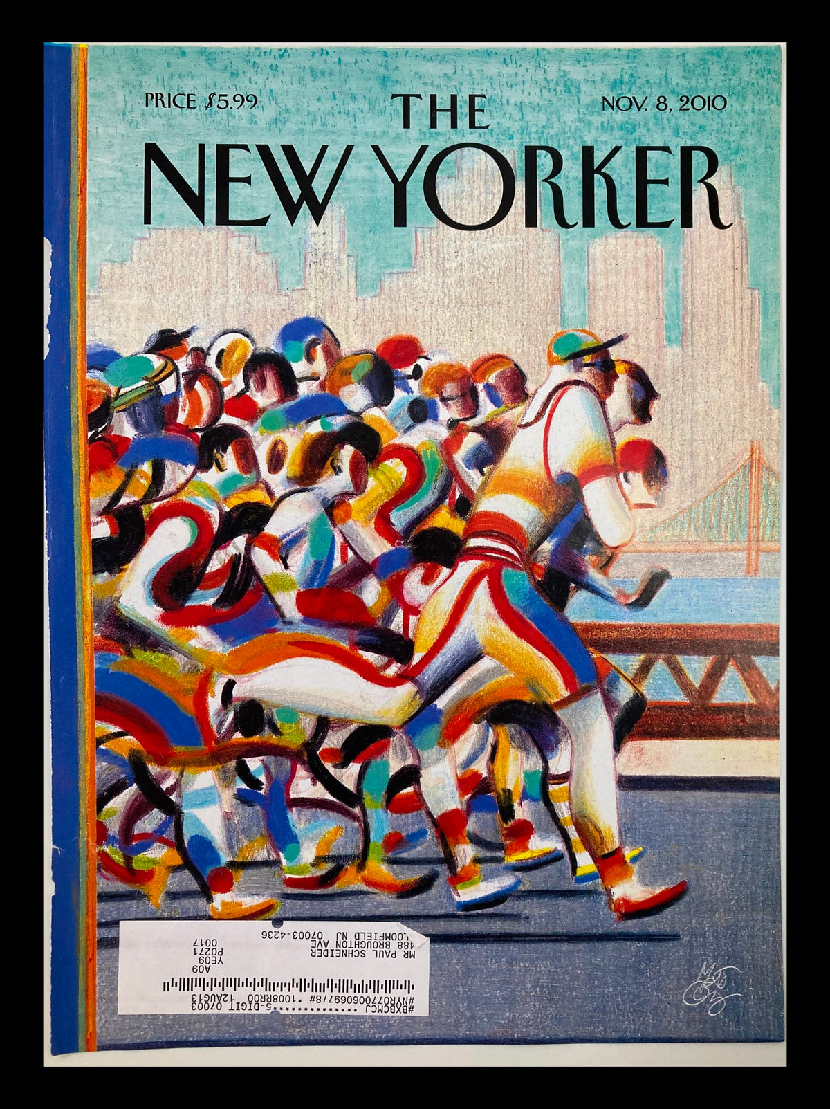 The New Yorker Cover November 8 2010 titled 'Rite of Fall' by Lorenzo Mattotti, featuring a vibrant illustration of people engaging in autumn activities with a city skyline in the background.
