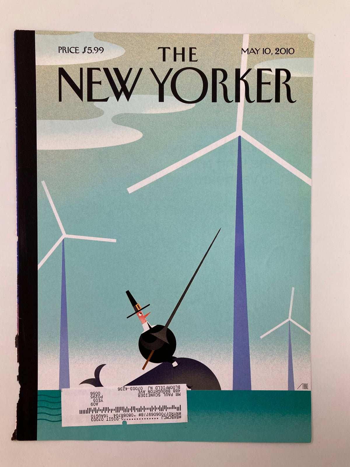 Cover of The New Yorker dated May 10, 2010, featuring the theme cover titled 'Tilt' by Bob Staake, showcasing wind turbines and a whimsical illustration in vibrant colors.