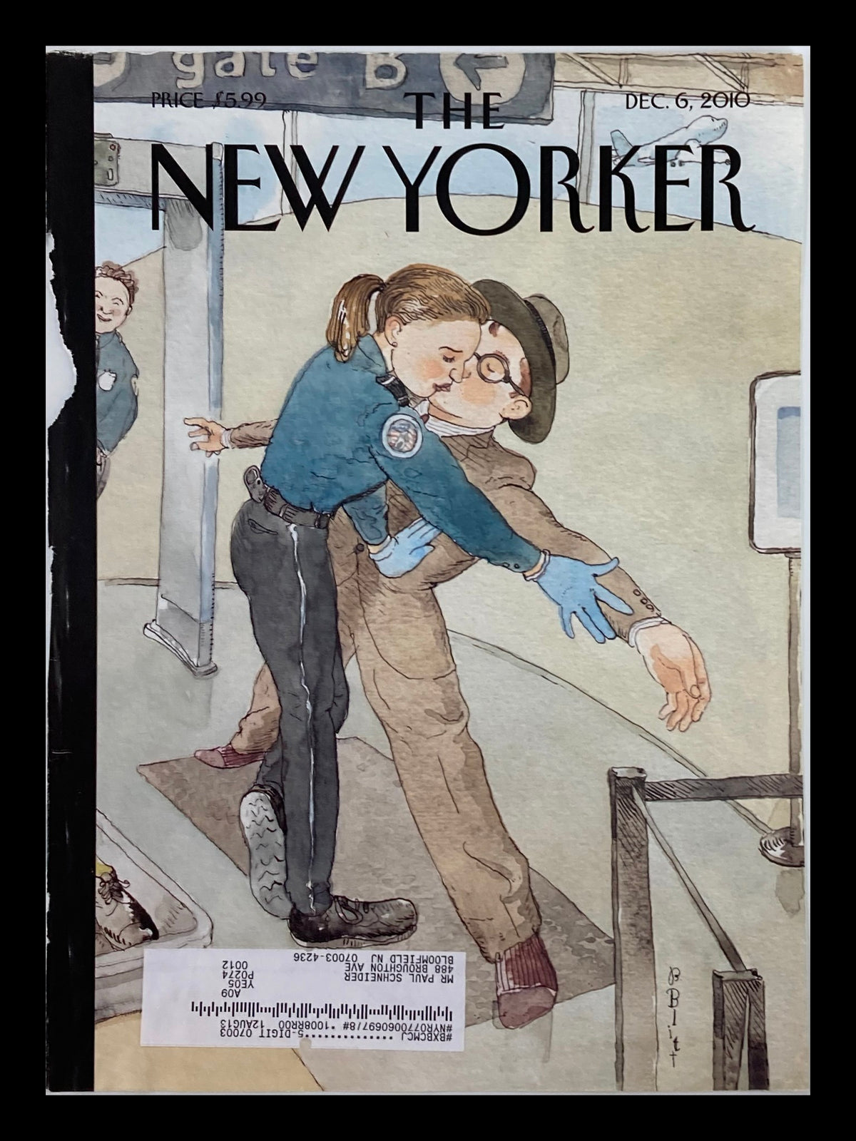 The New Yorker December 6 2010 cover featuring an illustration by Barry Blitt, depicting a police officer embracing a character in a humorous yet touching moment.