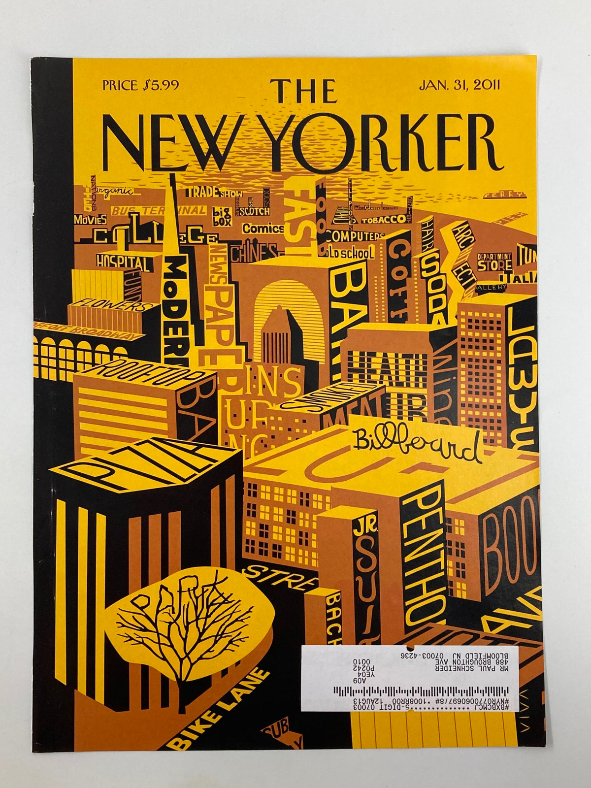 COVER ONLY The New Yorker January 31 2011 Mental Landscape by Frank Viva, showcasing an artistic interpretation of urban life with a colorful cityscape design, perfect for collectors and art enthusiasts.