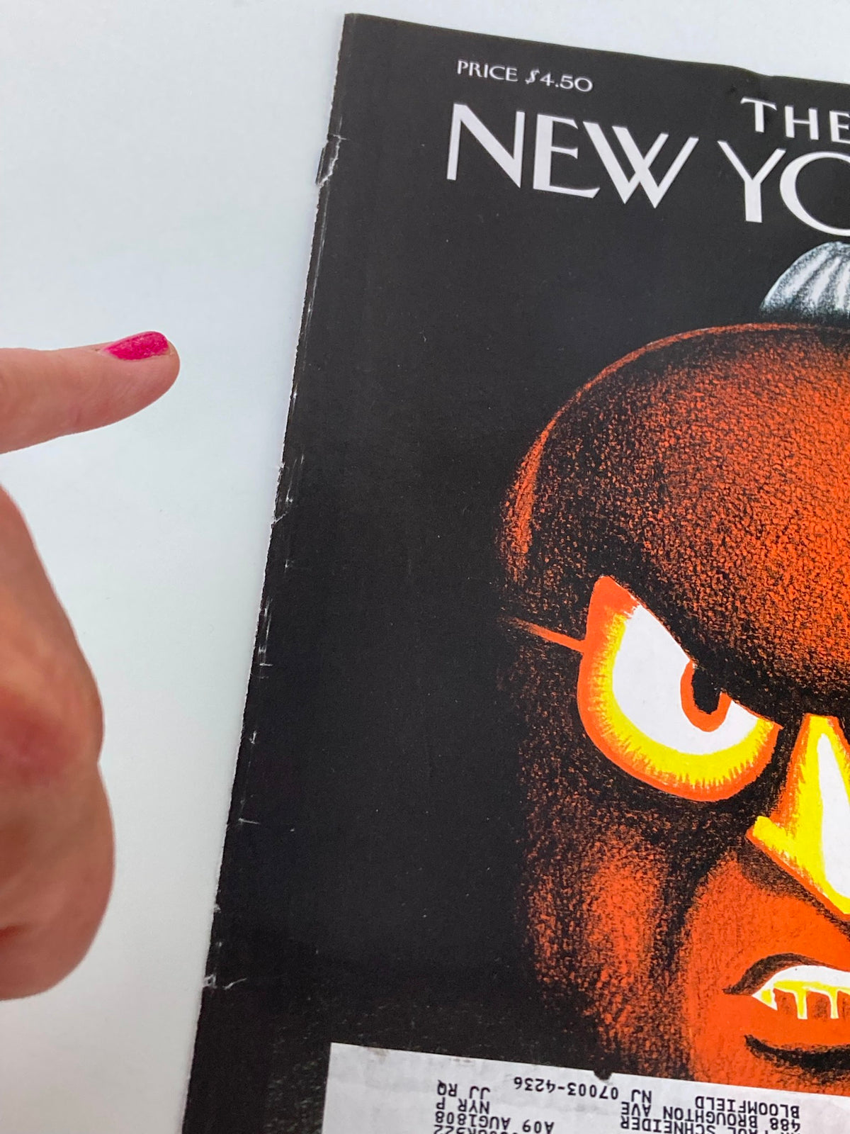 Close-up view of The New Yorker cover, dated October 29, 2007, featuring Halloween art by Richard McGuire, highlighting the vivid colors and detailed pumpkin illustration.