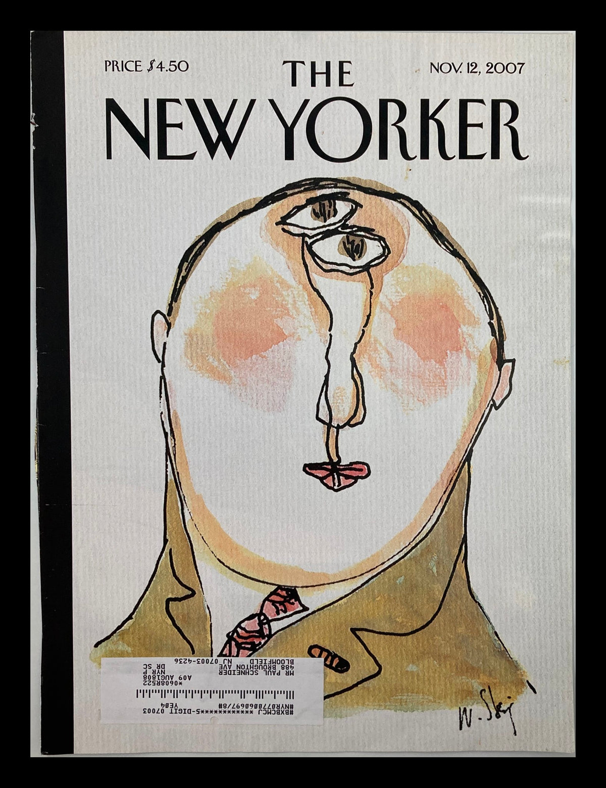 Cover of The New Yorker, November 12, 2007, titled 'The Face' by William Steig, featuring a whimsical illustration of a face with abstract elements.