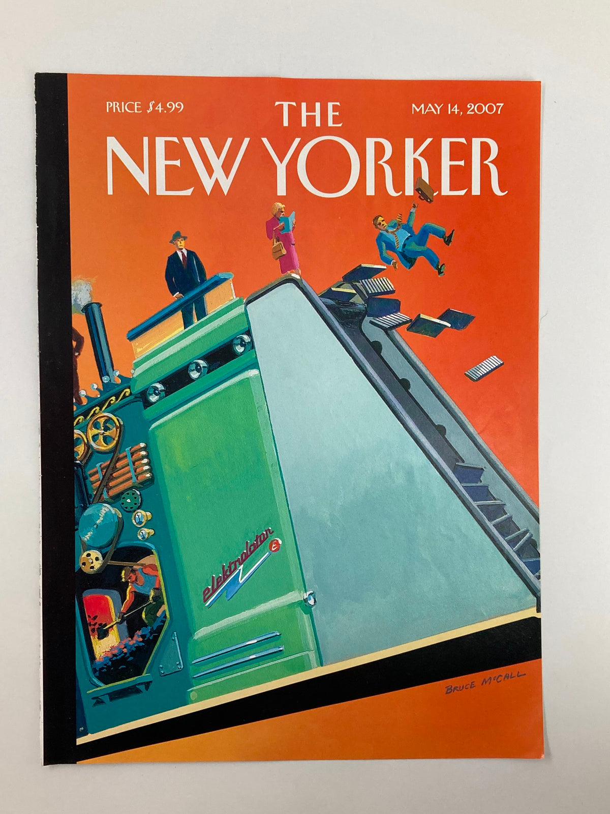 Cover of The New Yorker May 14 2007 titled 'The Descent of Men' by Bruce McCall, showcasing artistic illustration and unique design reflecting contemporary culture.