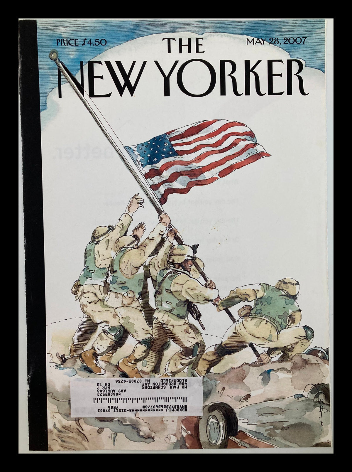 COVER ONLY The New Yorker May 28 2007 Half-Staff by Barry Blitt, featuring iconic artwork depicting soldiers raising a flag, capturing a poignant moment in American history.