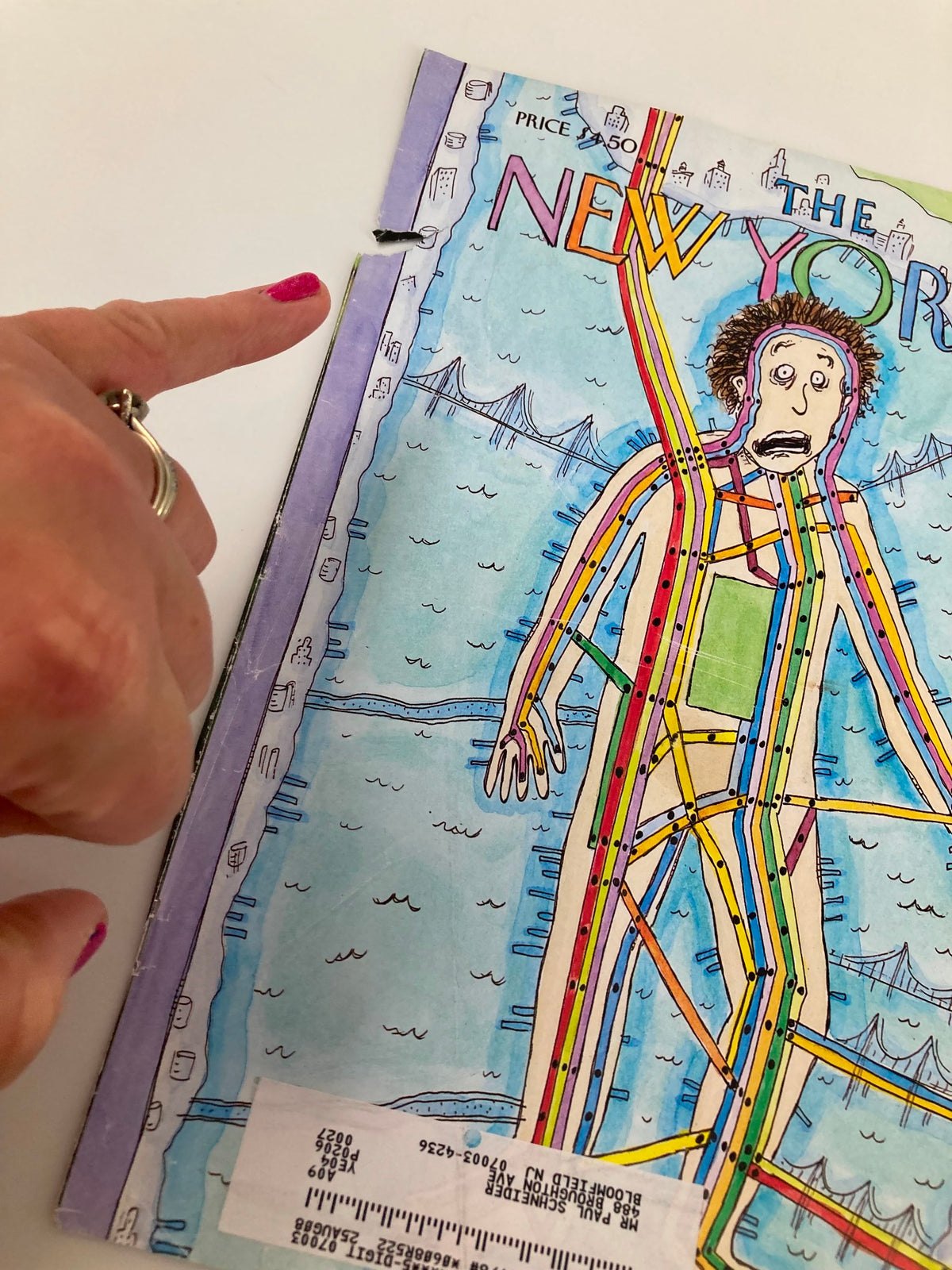 COVER ONLY The New Yorker June 30 2008 Theme Cover Subway Man by Roz Chast, with a close-up view highlighting the subway man's expression and surrounding map-like details.