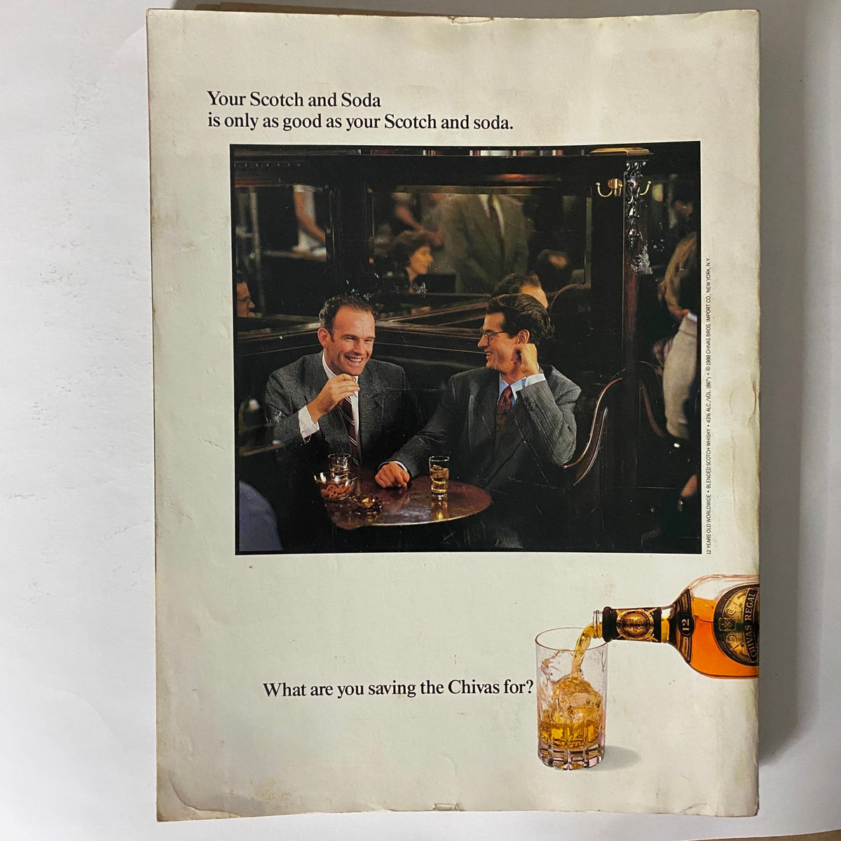 Back cover of the Vintage Sports Illustrated Magazine 1989 Kathy Ireland Swimsuit Issue, featuring an advertisement related to Scotch and Soda, reflecting the style of the late 80s.
