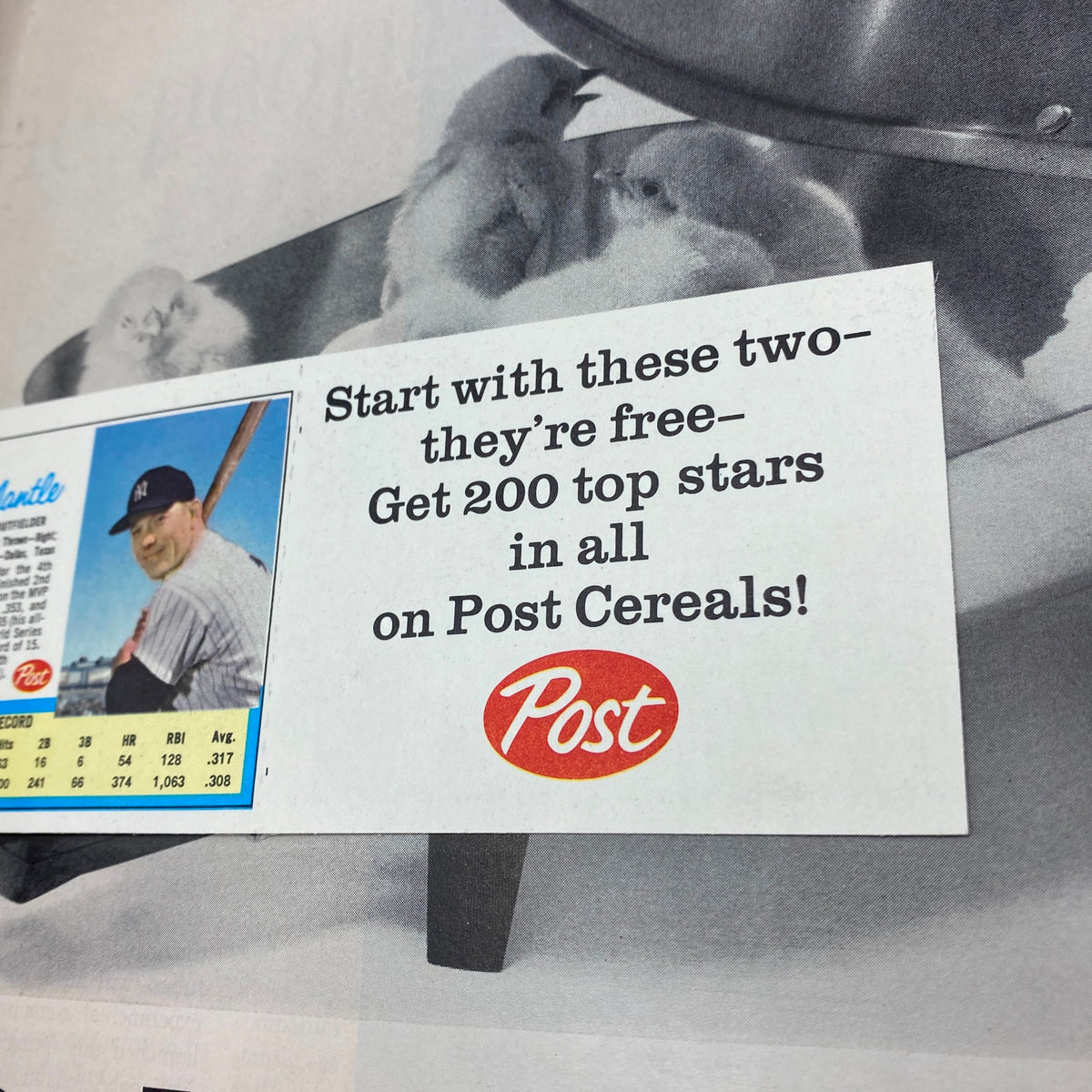 Vintage advertisement featuring Post Cereals promoting free baseball cards, included in the April 13, 1962 issue of Life Magazine with Elizabeth Taylor on the cover.