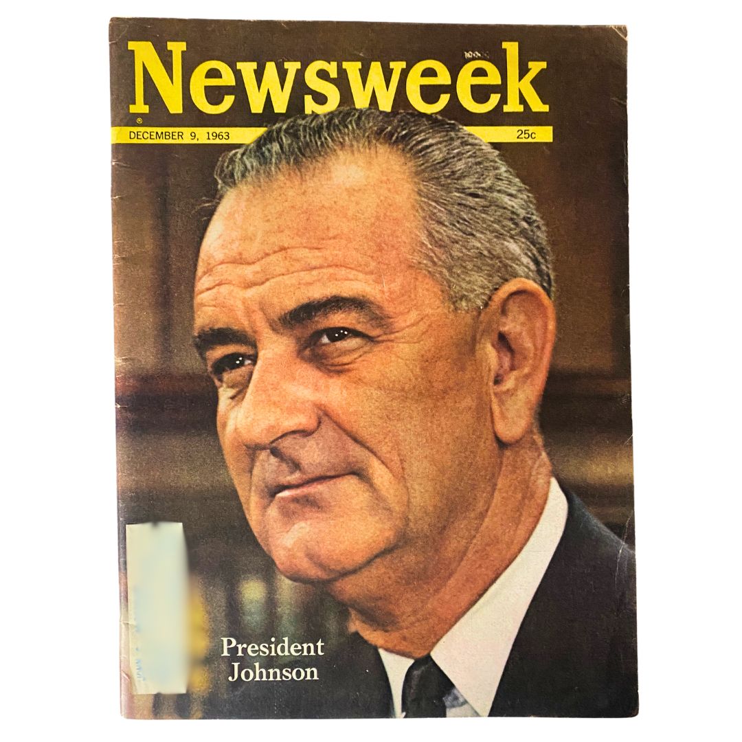 VTG Newsweek Magazine December 9 1963 featuring President Lyndon B. Johnson on the cover face, capturing an iconic moment in American history.