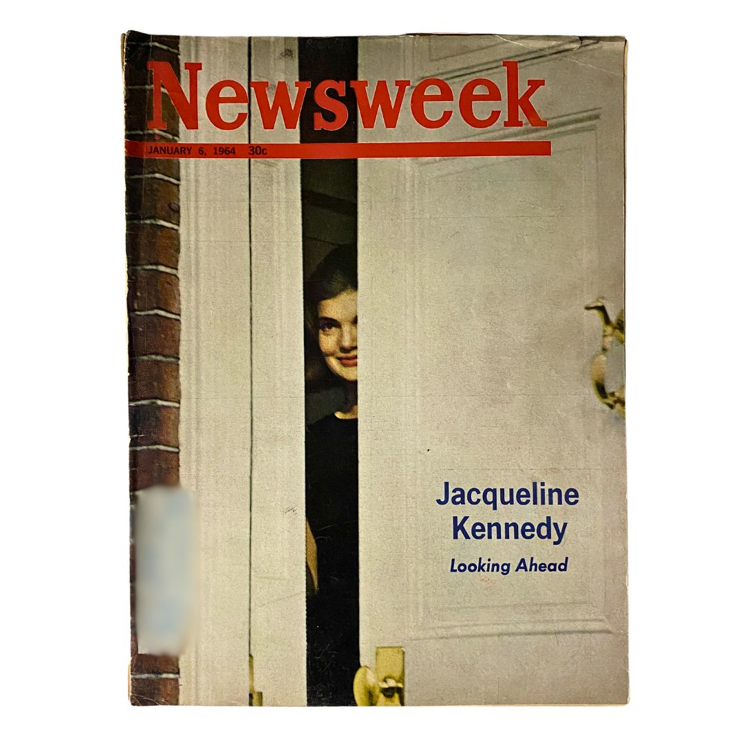 Vintage Newsweek Magazine dated January 6, 1964, featuring Jacqueline Kennedy on the cover with the title 'Looking Ahead', showcasing her elegance.