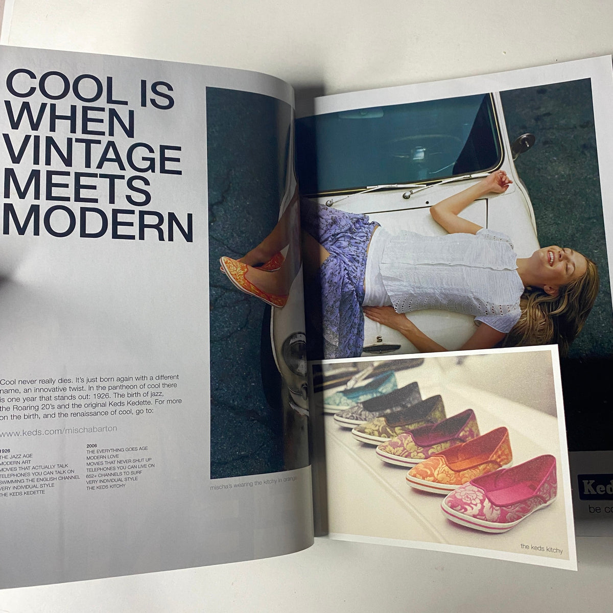 Vogue Magazine May 2006 Keira Knightley Cover No Label VG featuring a fashion advertisement with 'Cool is when vintage meets modern' alongside a model in stylish shoes.