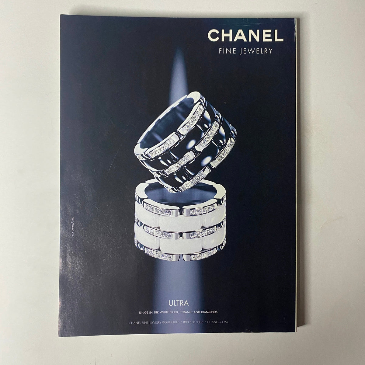 Advertisement for Chanel Fine Jewelry in Vogue Magazine June 2008, highlighting luxurious rings with sparkling diamonds against a sophisticated background.