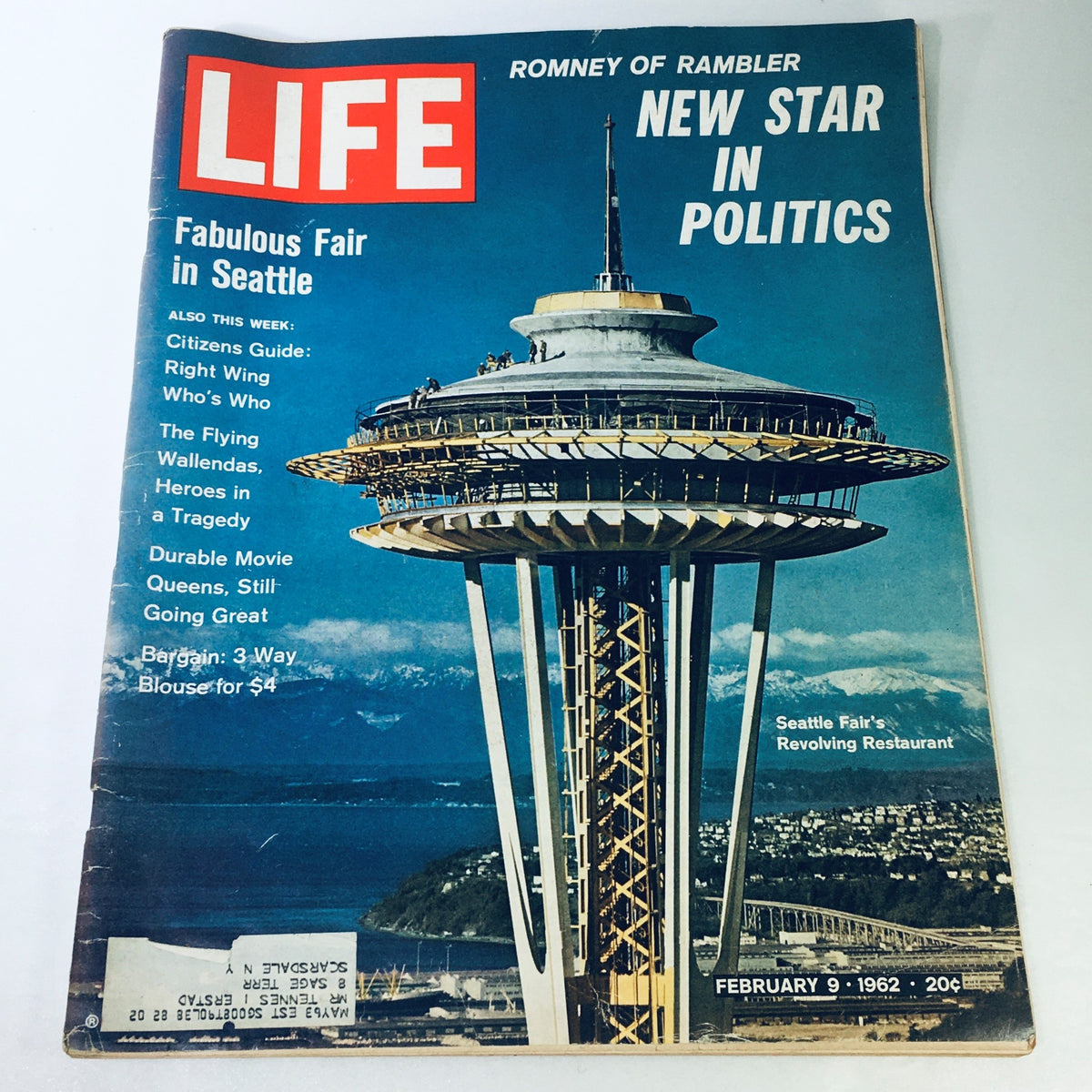 VTG Life Magazine February 9 1962 featuring George W. Romney, showcasing a cover image of the Seattle Space Needle, highlighting the theme 'New Star in Politics' and the cultural significance of the early 1960s.