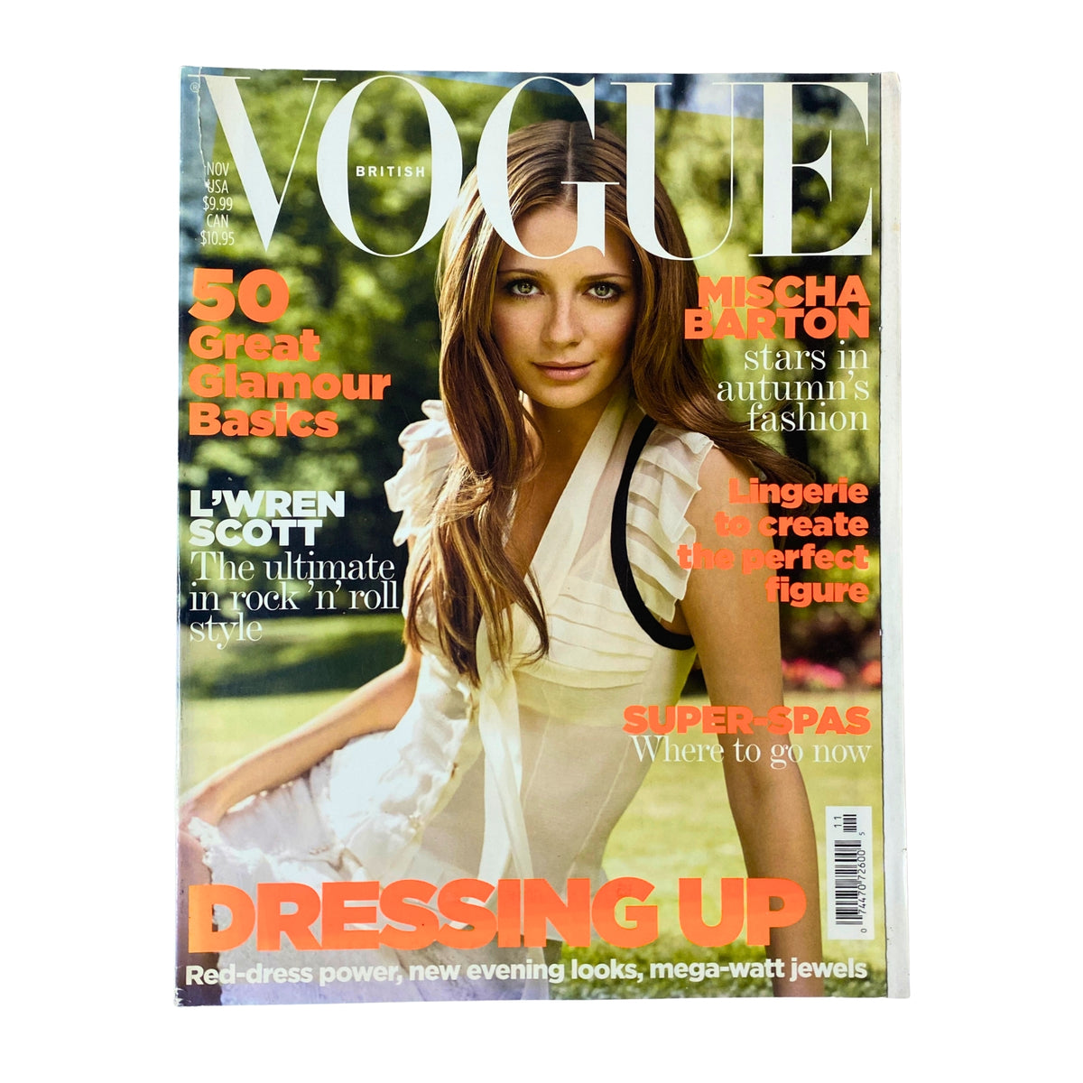 Vogue British Magazine November 2006 featuring Mischa Barton on the cover, highlighting autumn's fashion with text regarding glamour basics, lingerie, and accessories.