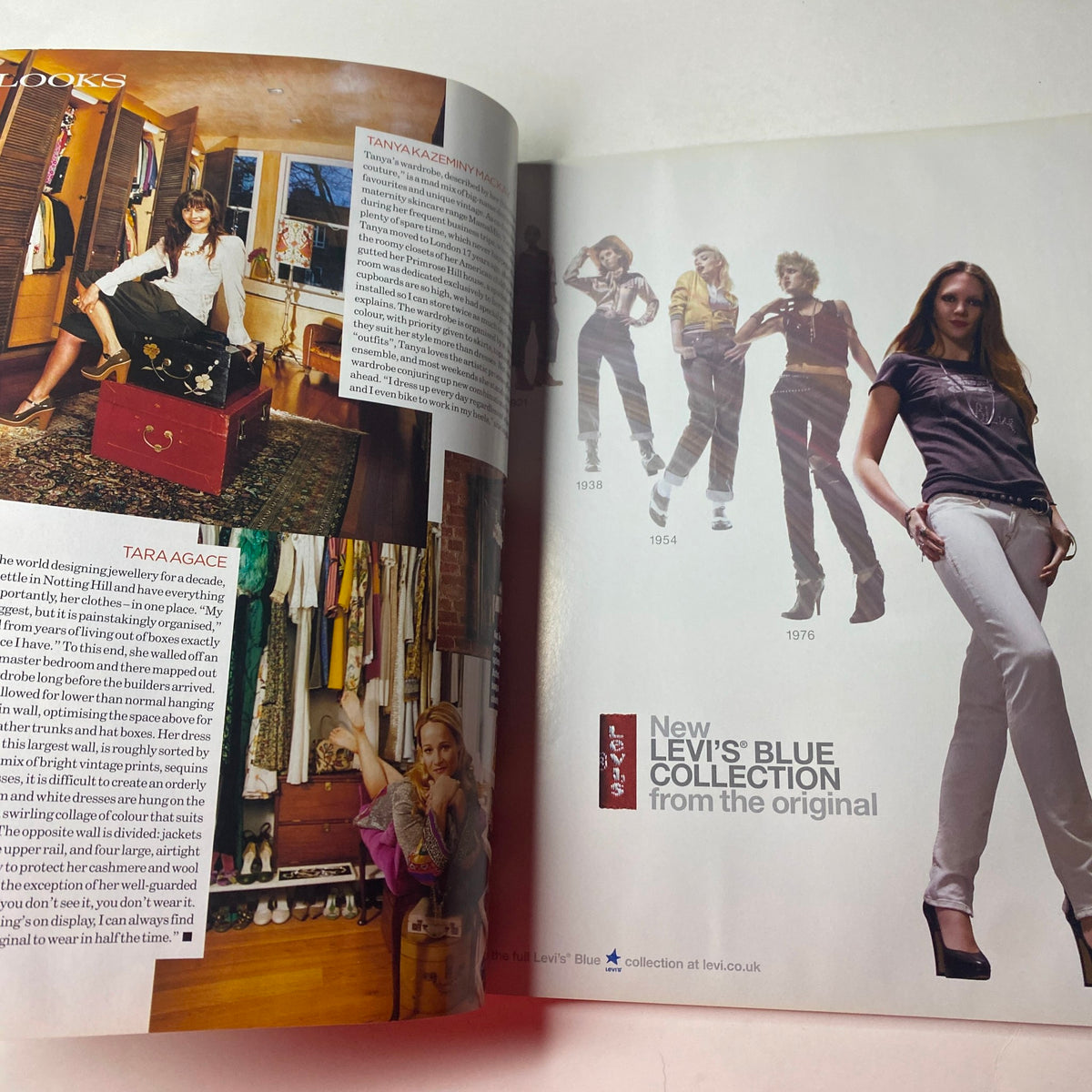 Vogue British Magazine May 2007 featuring Tara Agee and Tanya Kazemi focused on fashion and style trends, showcasing the Levi's Blue Collection with chic outfits.