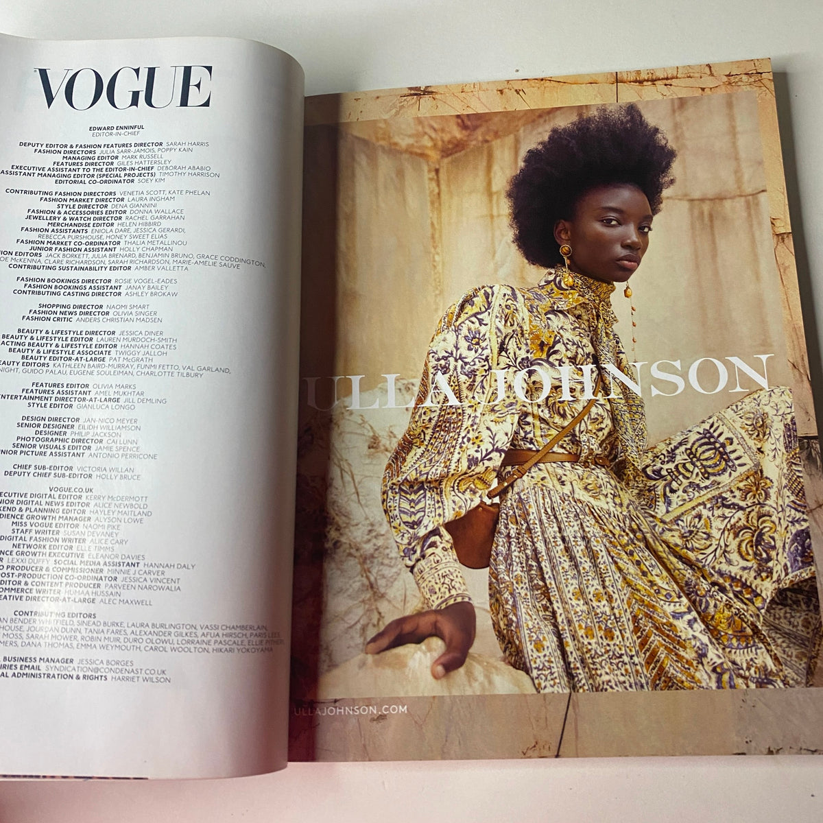 Vogue British Magazine October 2021 Zendaya Cover No Label - Vogue spread highlighting Julia Johnson's fashion showcase with vibrant patterns.