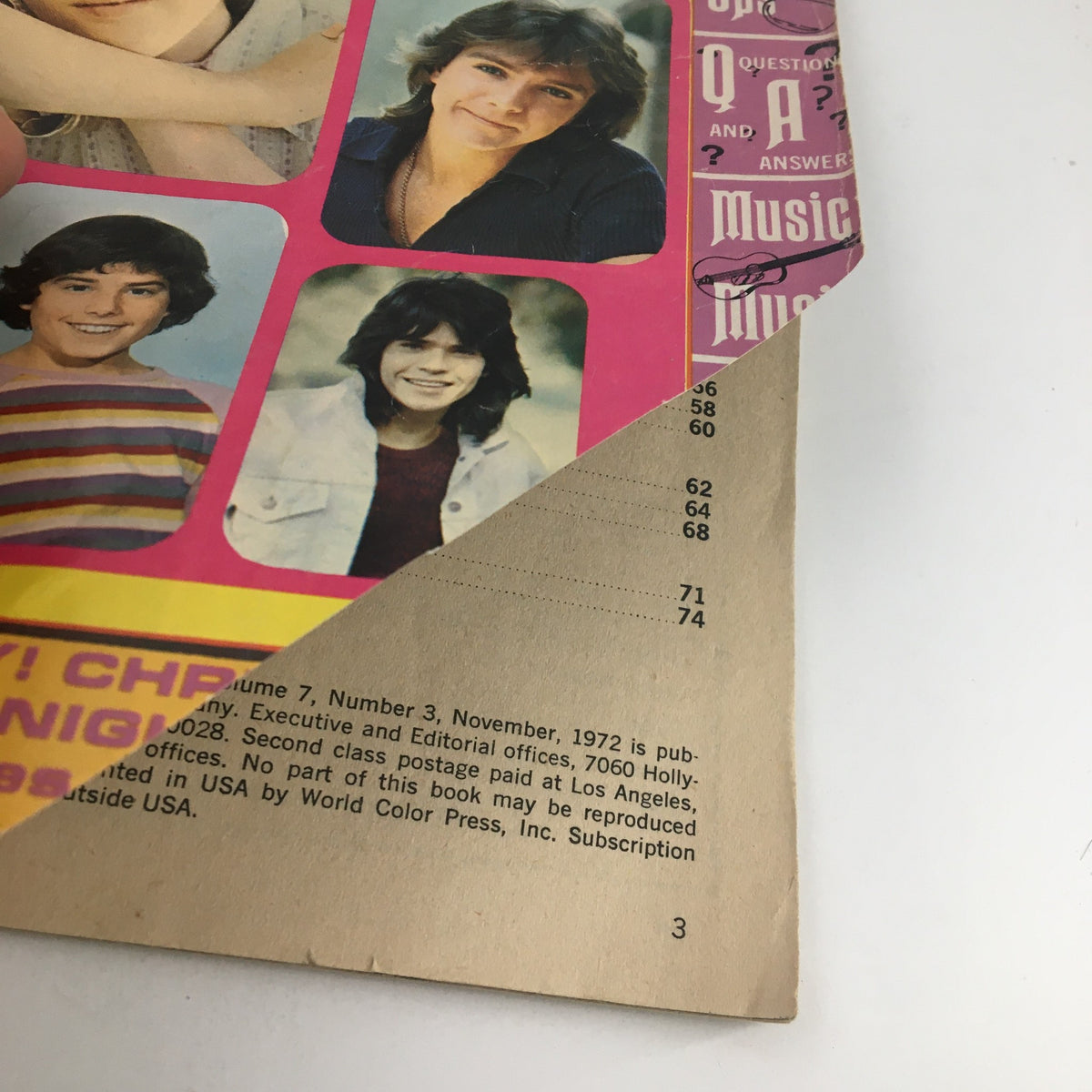 Cover image of 'Tiger Beats Fave Magazine November 1972' featuring Michael Gray and Maureen McCormick, showcasing colorful design and magazine details.