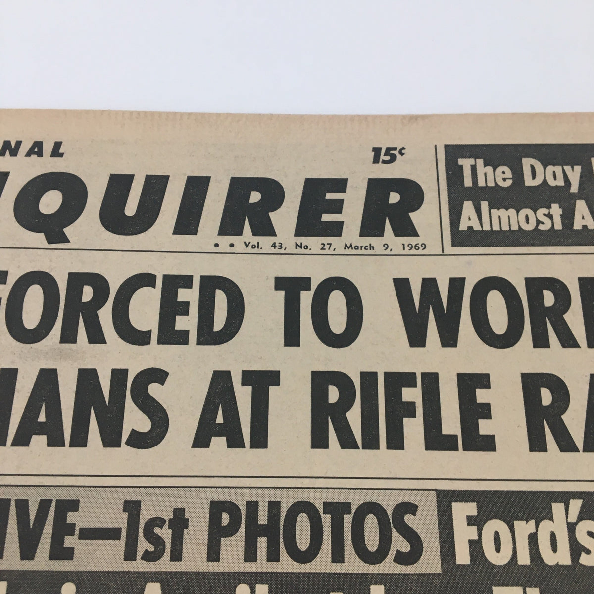 National Enquirer Newspaper March 9, 1969 featuring bold headlines and vintage typography, showcasing an iconic issue from Hollywood's golden age.