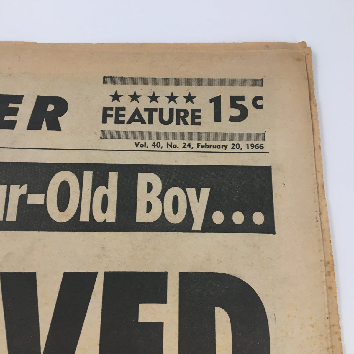 Featured headline from the National Enquirer Newspaper February 20, 1966, emphasizing the tragic tale of the 13lbs Baby Boy Starved To Death.