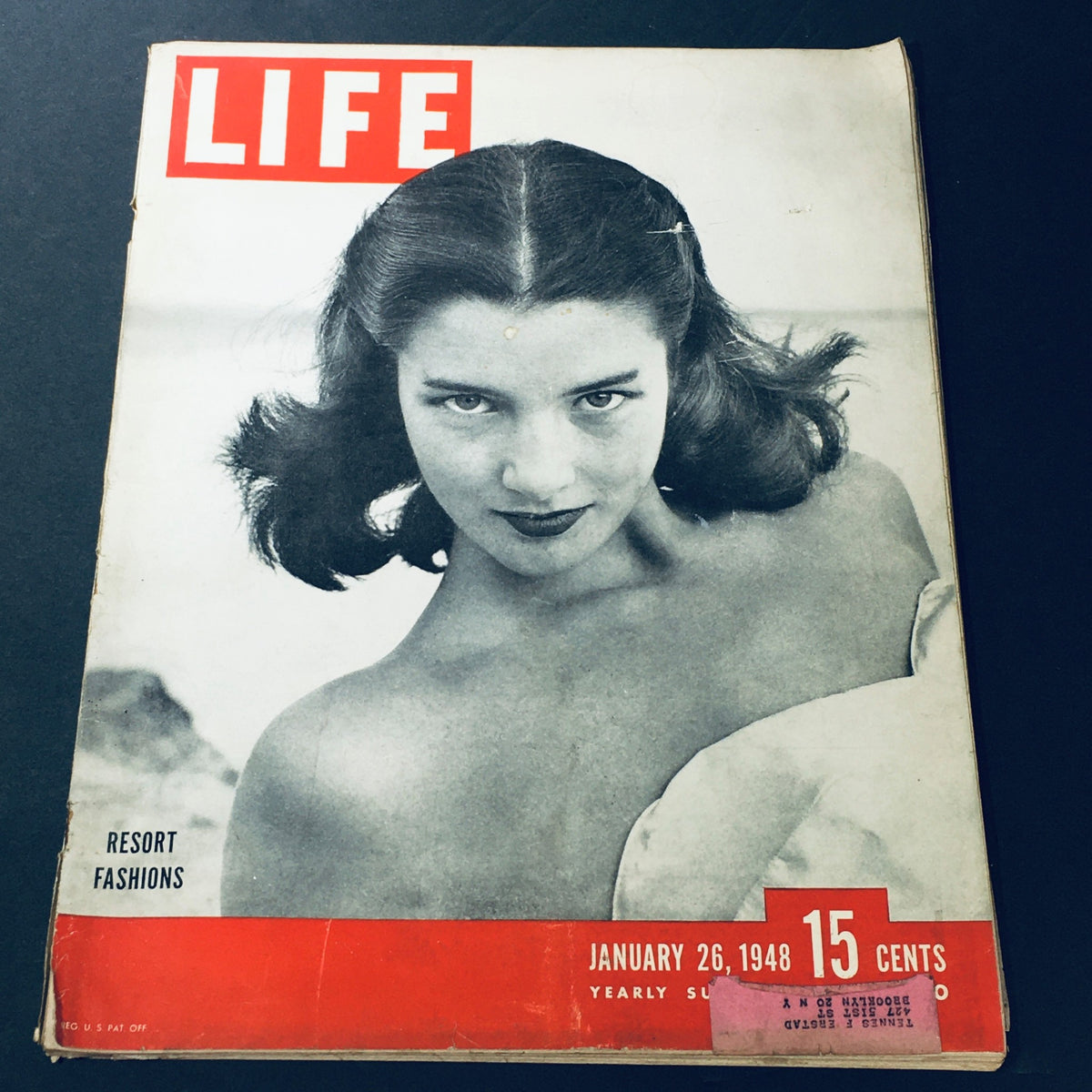 Cover of VTG Life Magazine January 26 1948 featuring Resort Fashions with a sophisticated model posing elegantly.