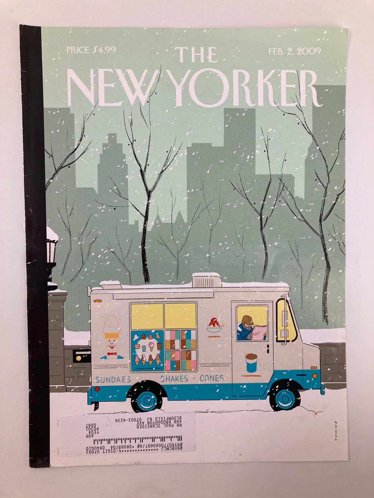 The New Yorker Cover Only February 2 2009 showcases a colorful ice cream truck illustration by Adrian Tomine, with a snowy background of a city.