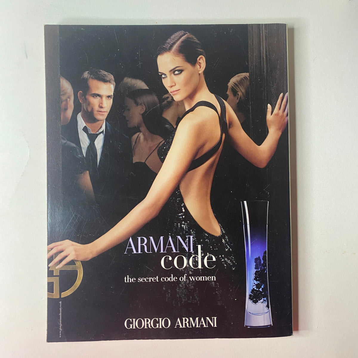 Giorgio Armani advertisement from Vogue British Magazine May 2008 promoting 'Armani Code,' highlighting elegance and luxury.