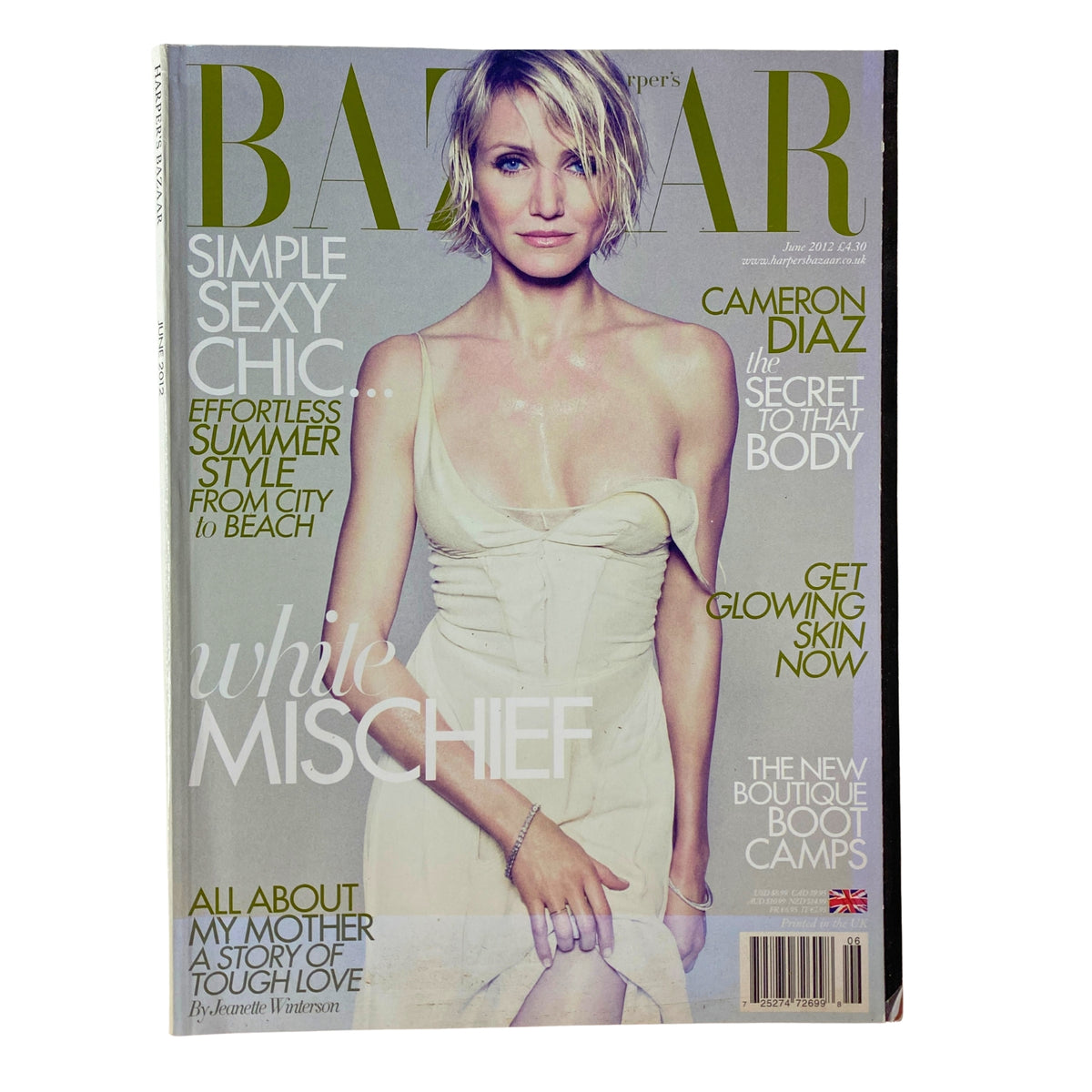 Harper's Bazaar Magazine June 2012 featuring Cameron Diaz on the cover, highlighting stylish summer fashion and beauty tips.