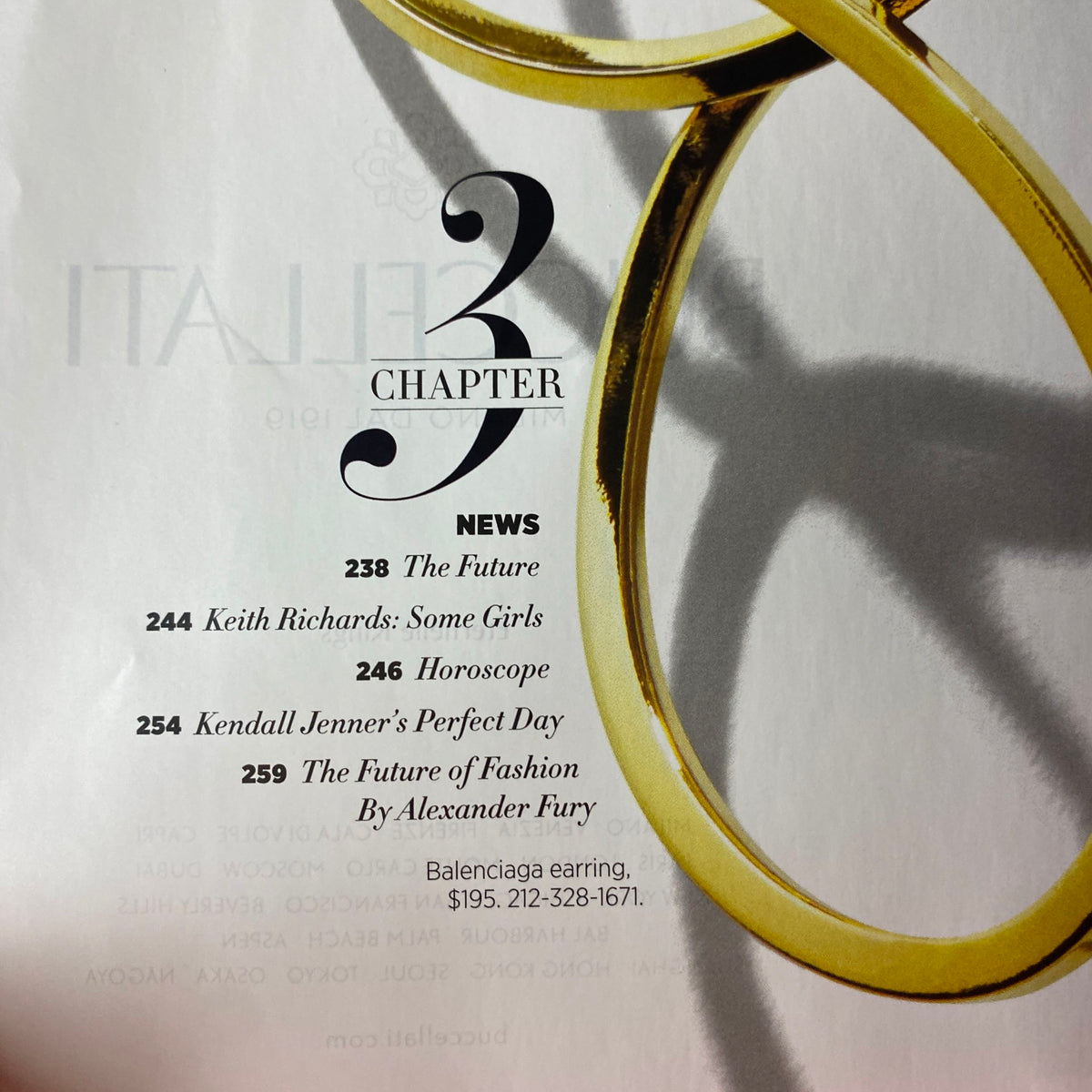 Page from Harper's Bazaar Magazine November 2017 showcasing Chapter 3 'News' with highlights including 'The Future' and Kendall Jenner's feature by Alexander Fury.