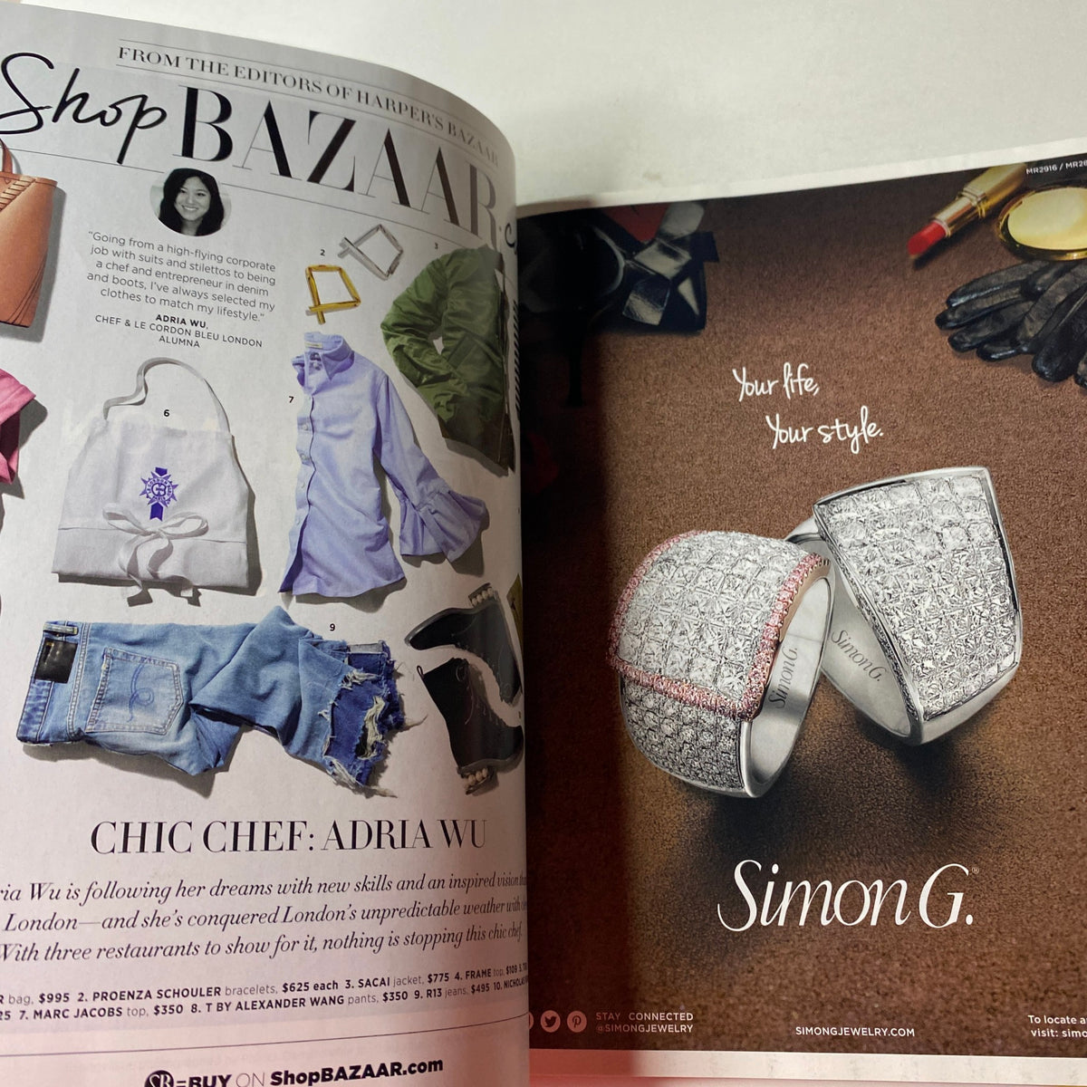 An advertisement page from Harper's Bazaar Magazine November 2017 presenting a fashion spread and jewelry promotion with the tagline 'Your life, your style.'