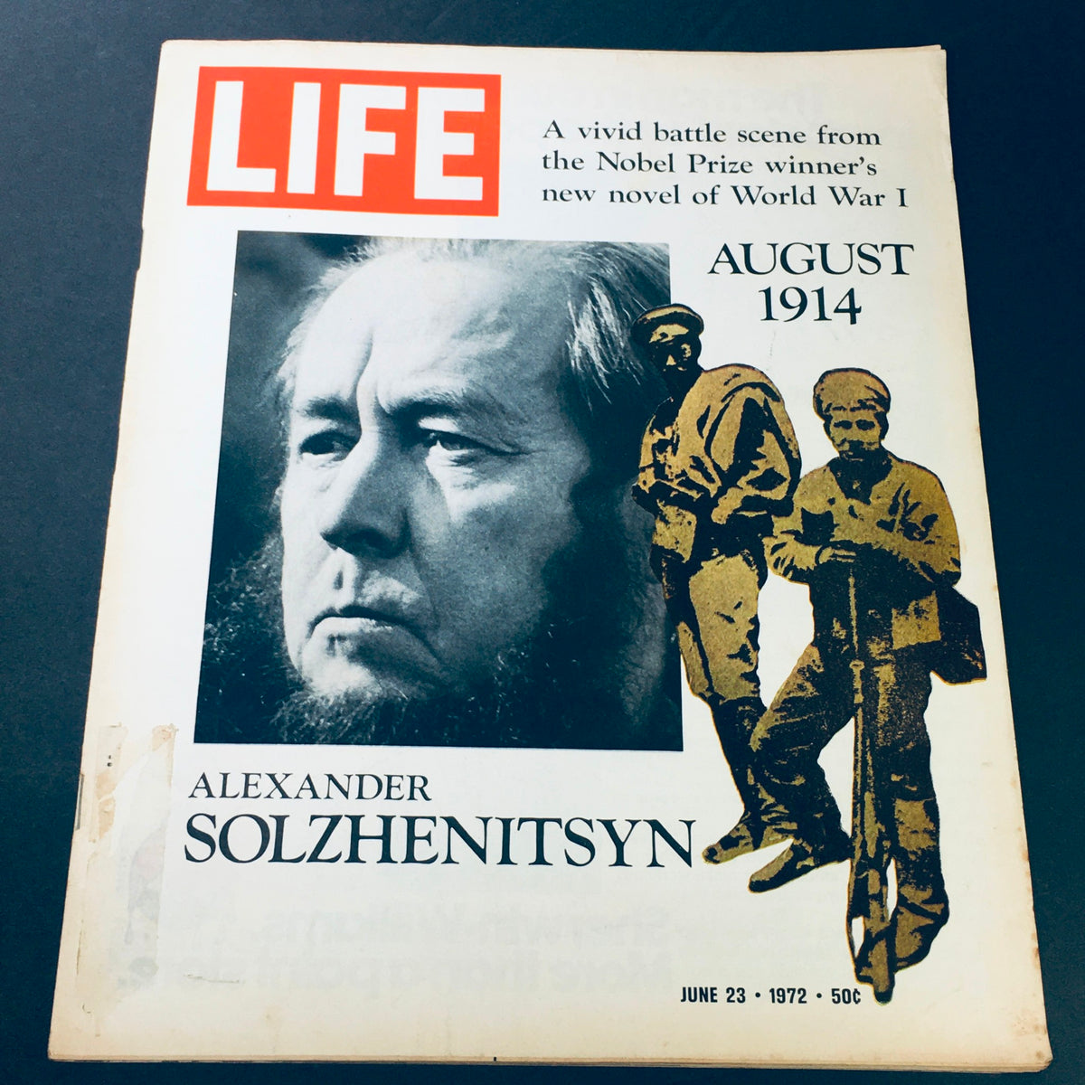 Cover of VTG Life Magazine dated June 23, 1972 featuring Alexander Solzhenitsyn, a Nobel Prize winner, with a focus on World War I themes.
