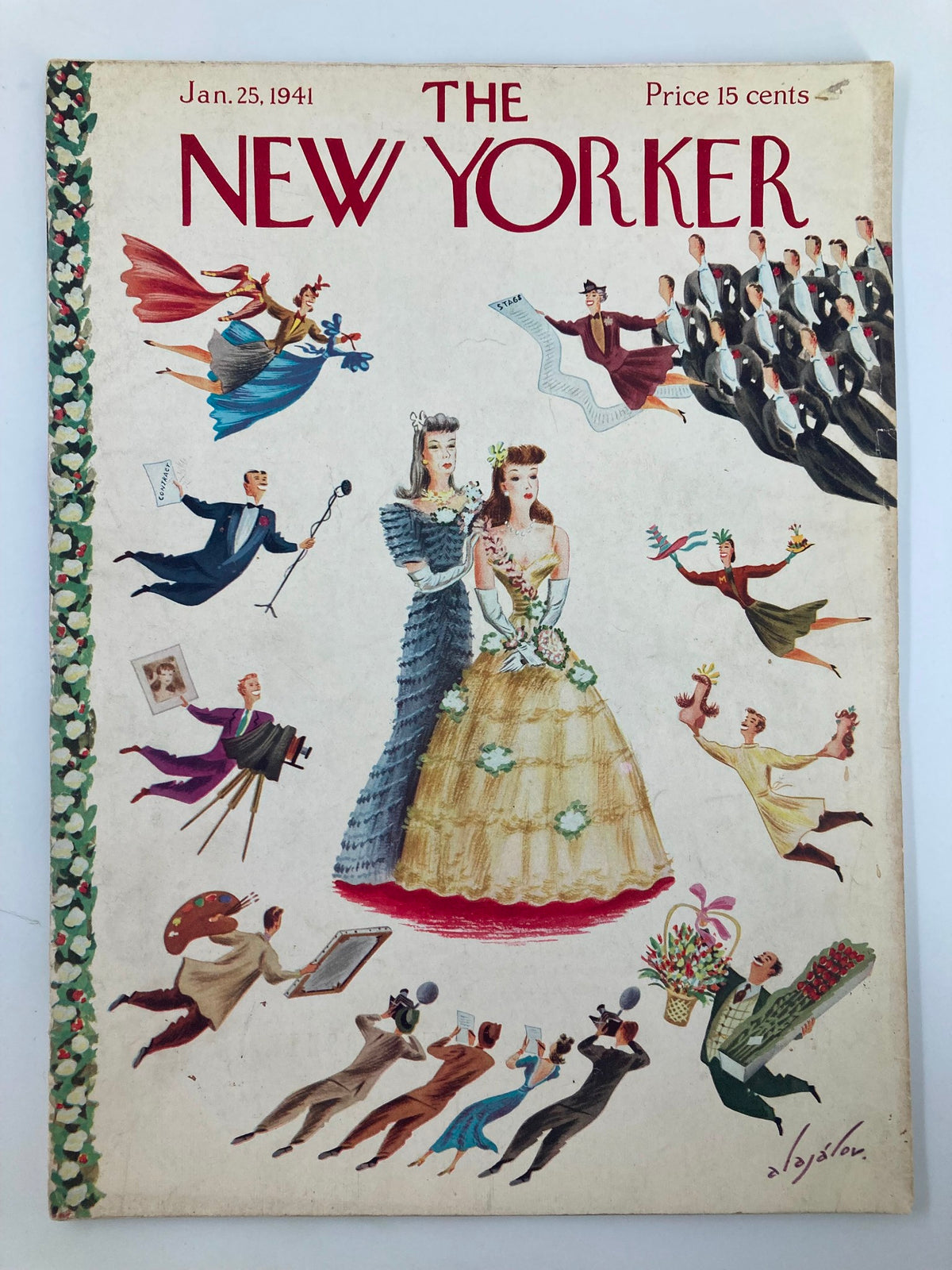 Cover of The New Yorker Magazine January 25, 1941 featuring the artwork 'Debutante Contest' by Constantin Alajalov, showcasing vibrant illustrations of socialite culture.