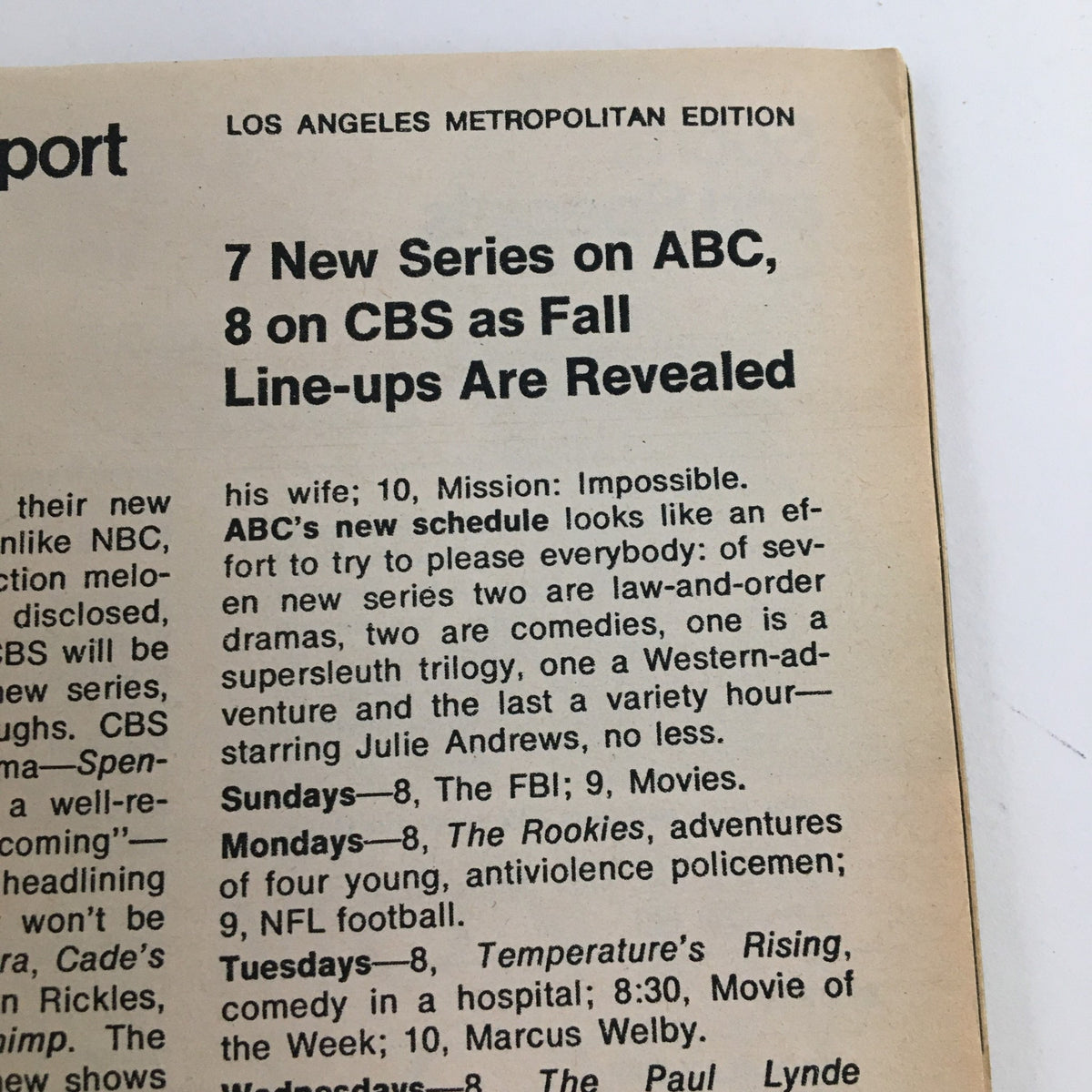 Another interior page from TV Guide Magazine April 15 1972 detailing new series line-ups on ABC and CBS for the Fall season.