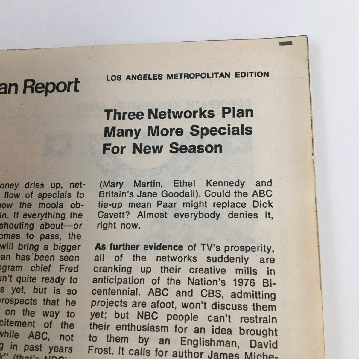 Another insightful article page from TV Guide Magazine July 8 1972 discussing upcoming specials from three major TV networks for the new season. It reflects the media landscape of the 1970s.