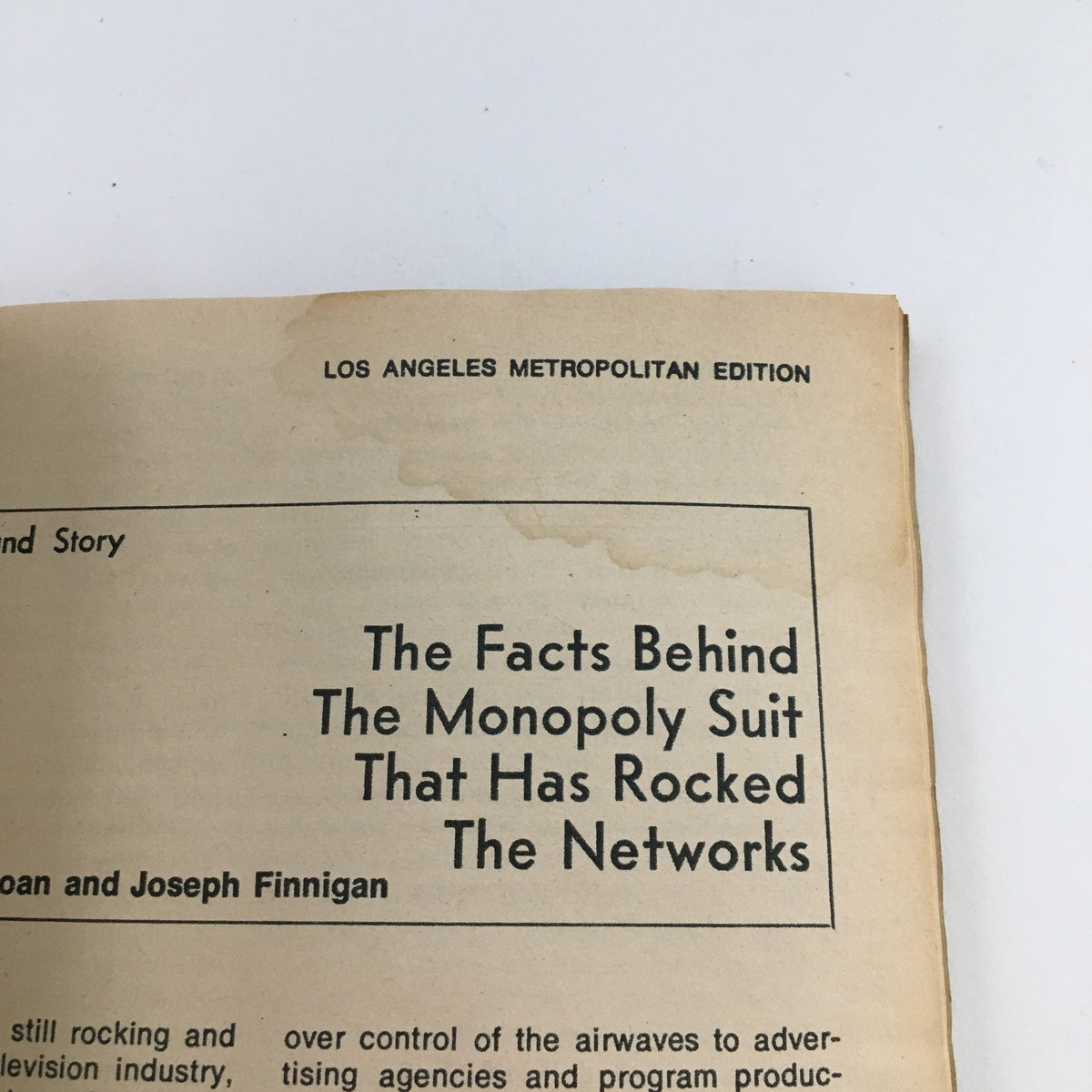 Interior page from TV Guide Magazine May 6 1972 featuring an article titled 'The Facts Behind The Monopoly Suit That Has Rocked The Networks' in the Los Angeles Metropolitan Edition.