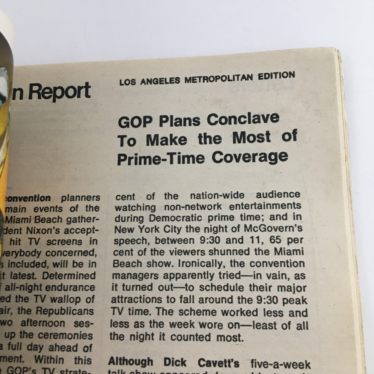Article page from TV Guide Magazine July 29, 1972 featuring details on prime-time coverage related to political events.