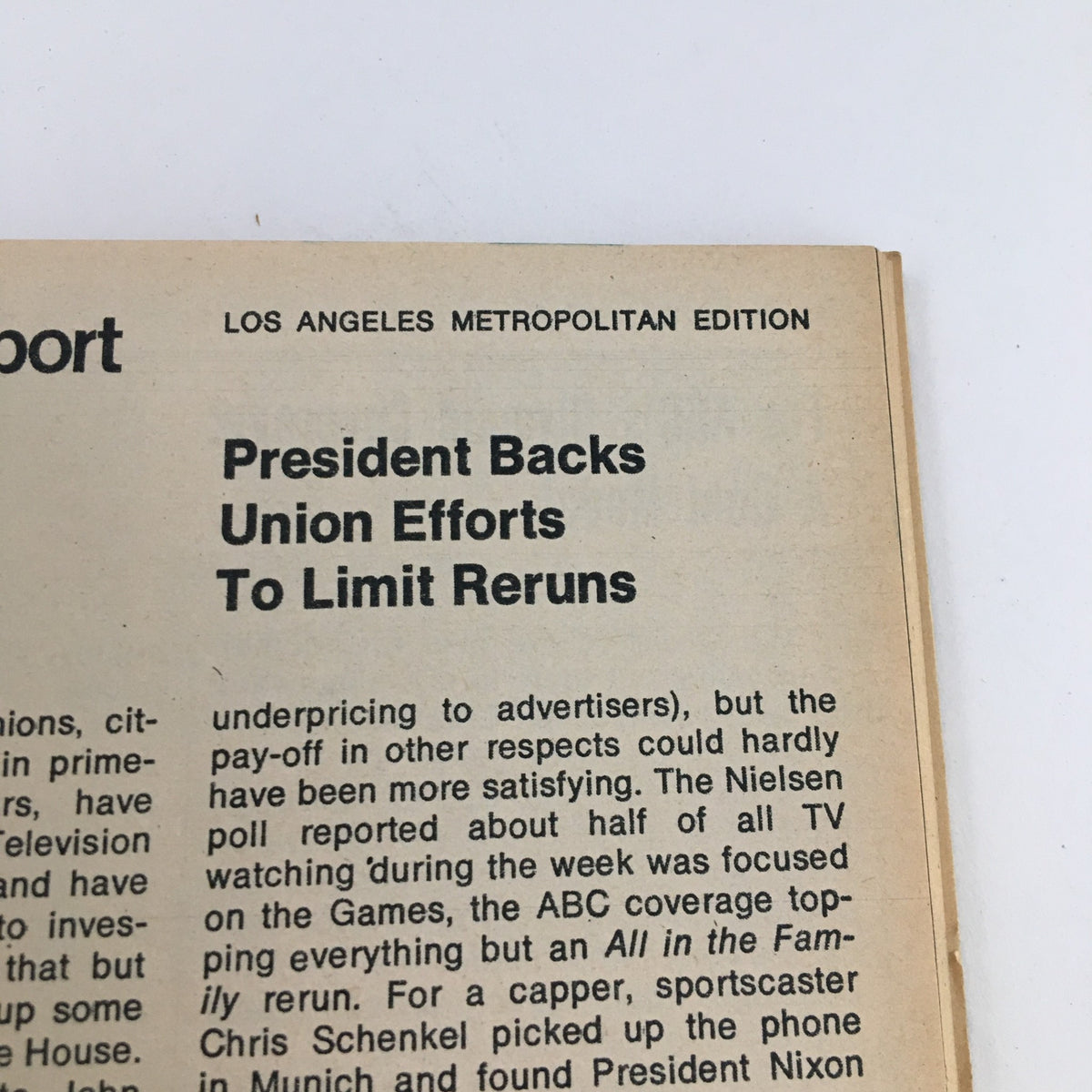 Another interior page from TV Guide Magazine September 23, 1972, featuring a report on television programming, including a piece on union efforts related to TV shows.