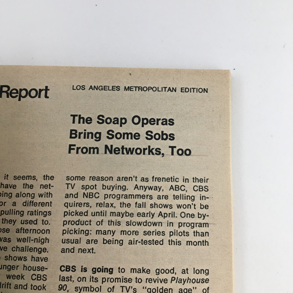 Detail of the TV Guide Magazine March 3 1973, featuring an article titled 'The Soap Operas Bring Some Sobs From Networks, Too', indicative of the magazine's editorial focus.