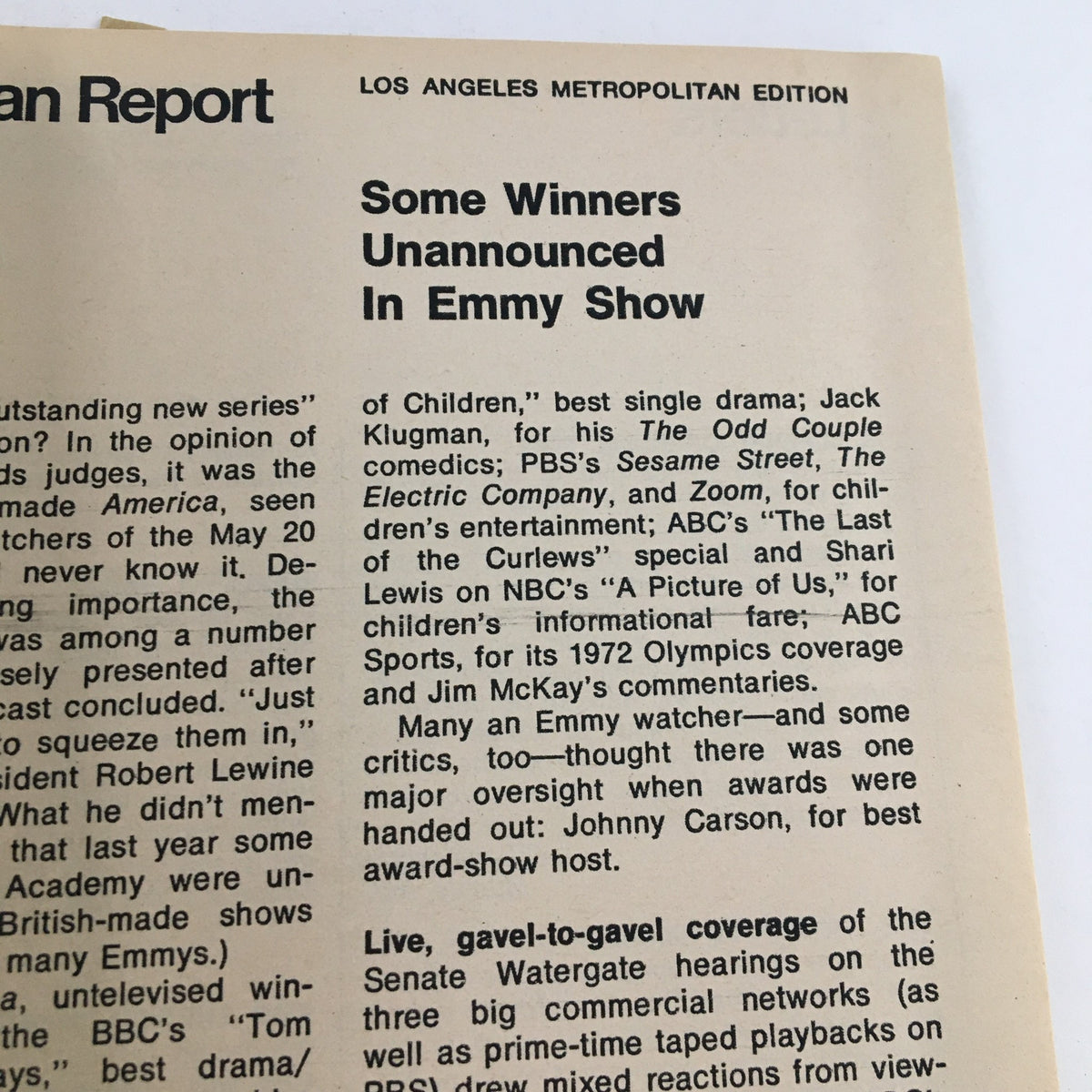 Inside page of TV Guide Magazine June 2, 1973 featuring Emmy winners and notable television shows, capturing the cultural significance of the time.